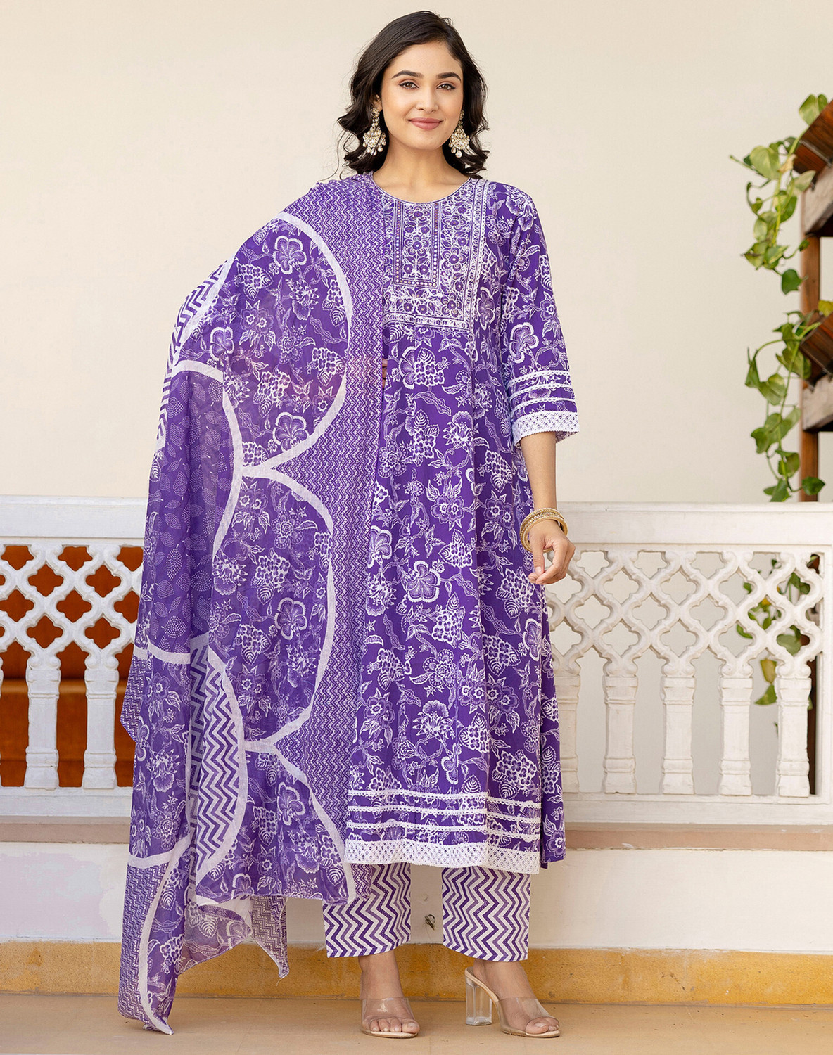 Image of Skylee Women Kurta Palazzo Dupatta Set