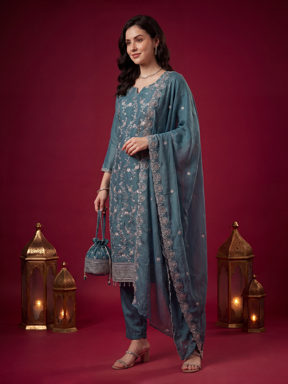 Image of Indo Era Women Kurta Pant Dupatta Set