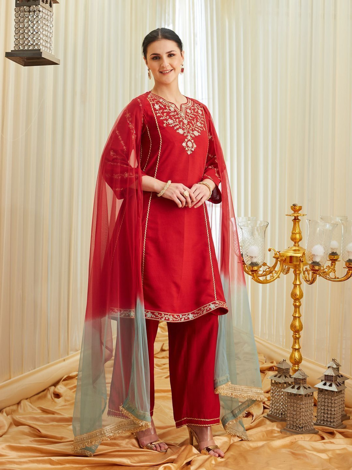 Image of MOKOSH Women Kurta Palazzo Dupatta Set