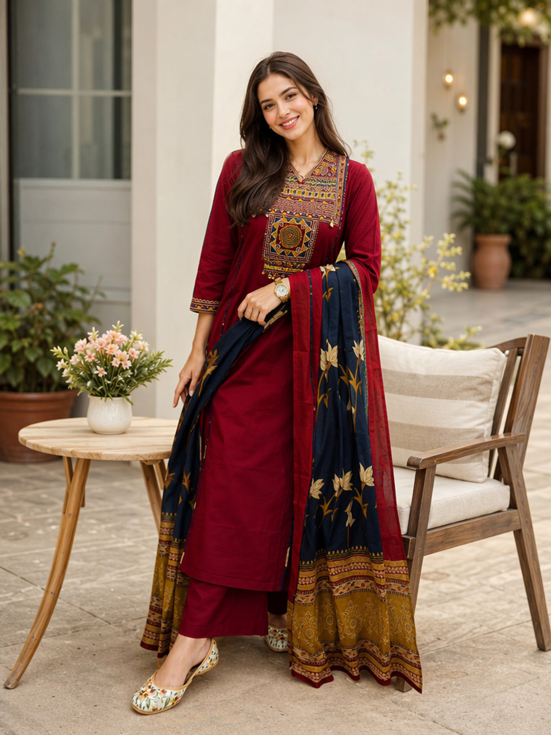Image of VASTRA RANG Women Pure Cotton Kurta Pant Dupatta Set