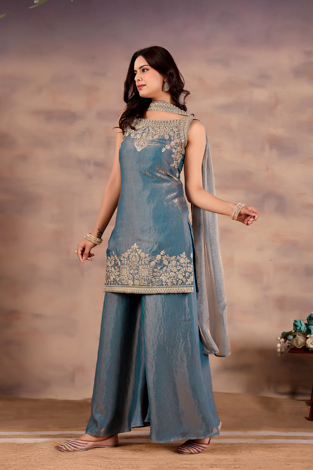 Image of CultureLooks Women Ethnic Top Sharara Dupatta Set