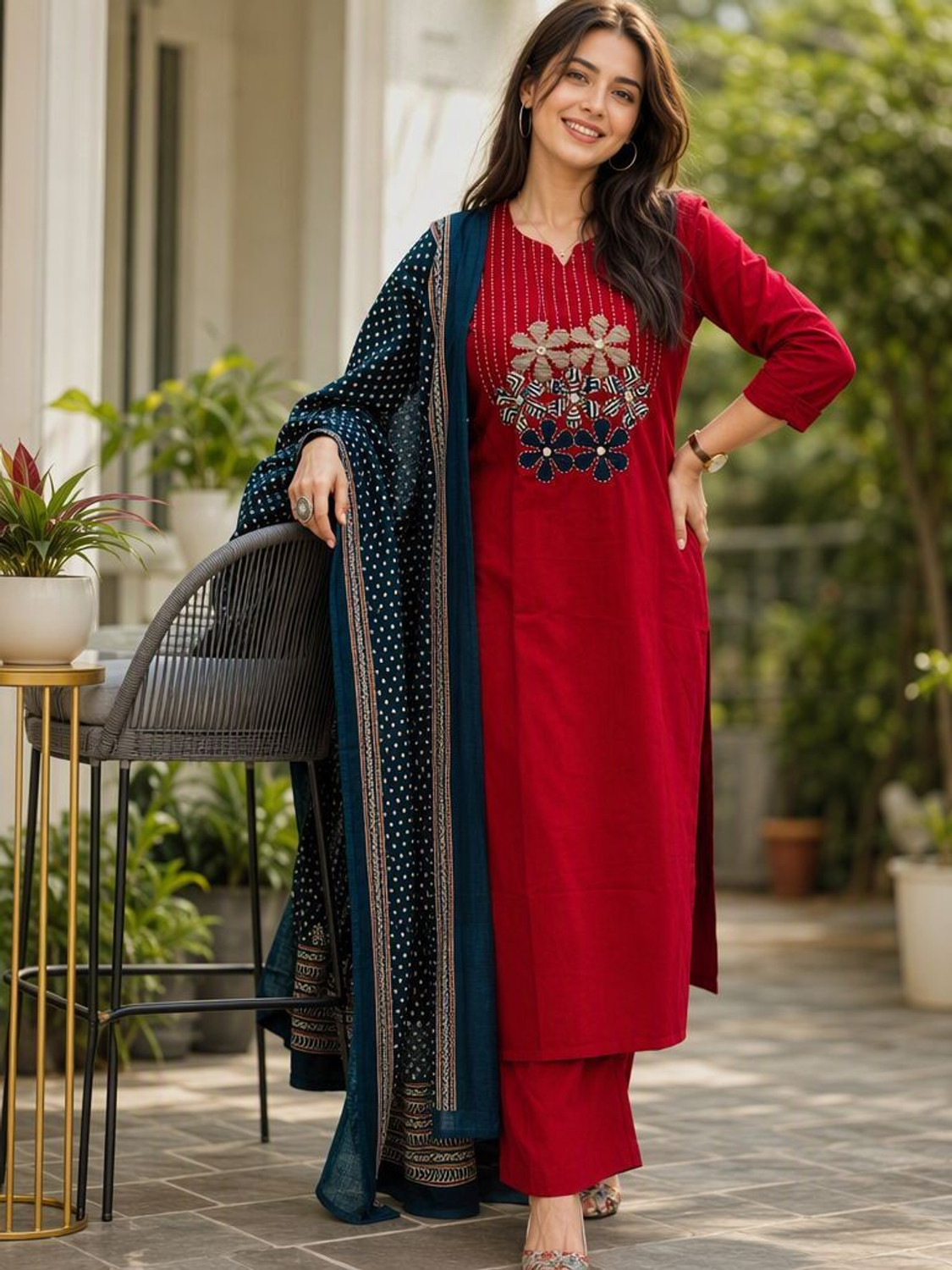 Image of VASTRA RANG Women Pure Cotton Kurta Pant Dupatta Set