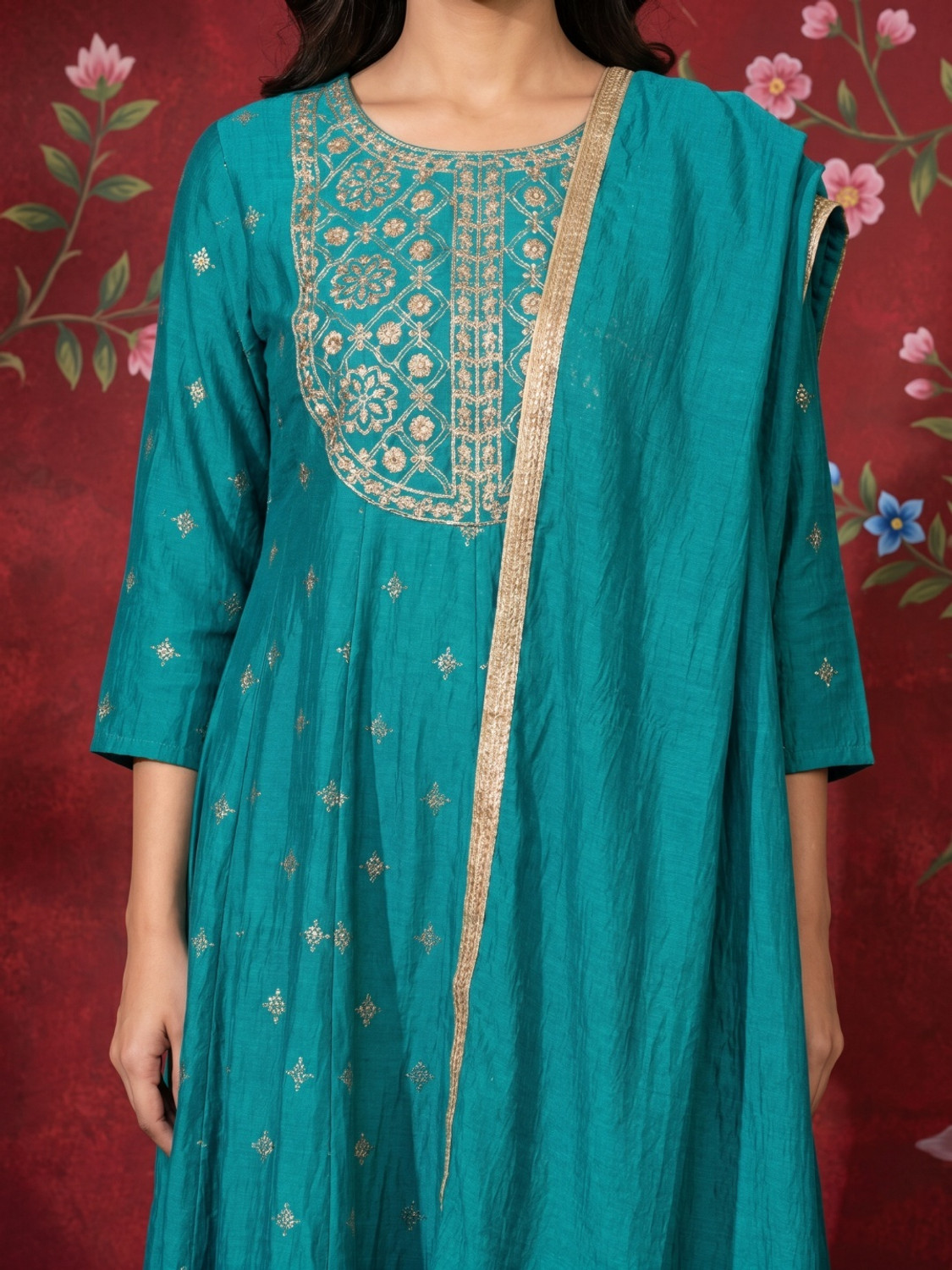 Image of Sangria Women Kurta Pant Dupatta Set