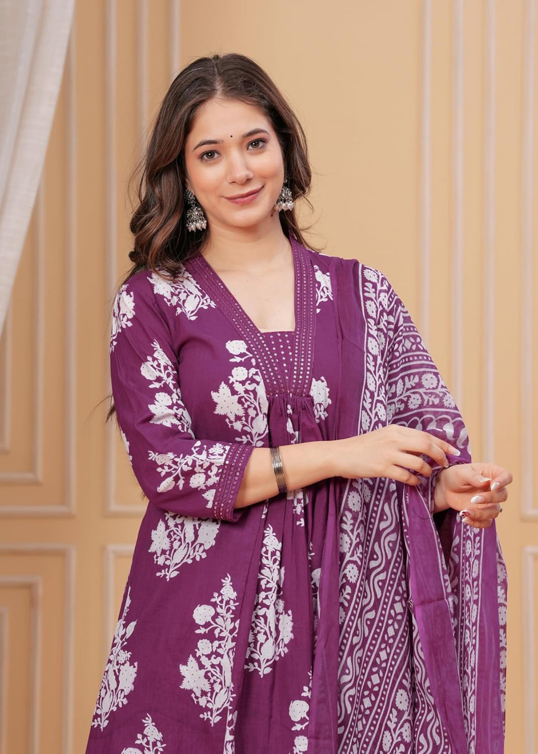 Image of Sonali Fab Printed Anarkali Kurta, Bottom & Dupatta Set
