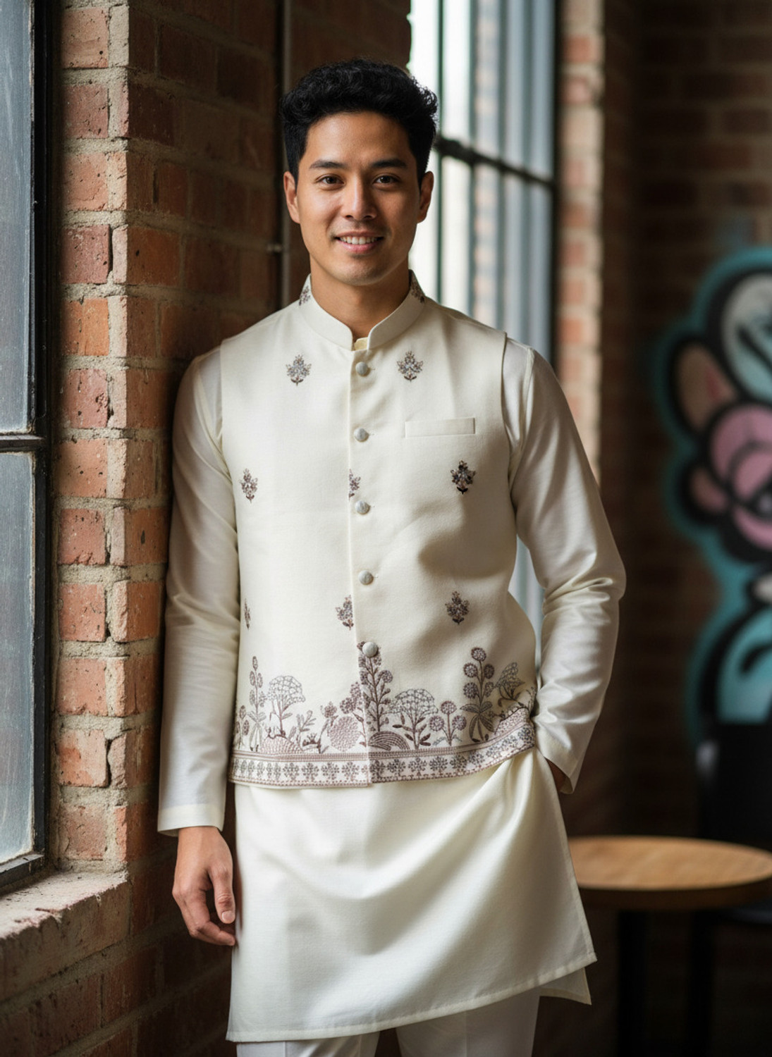 Image of click n buy Men Kurta Pant Ethnic Jacket Set