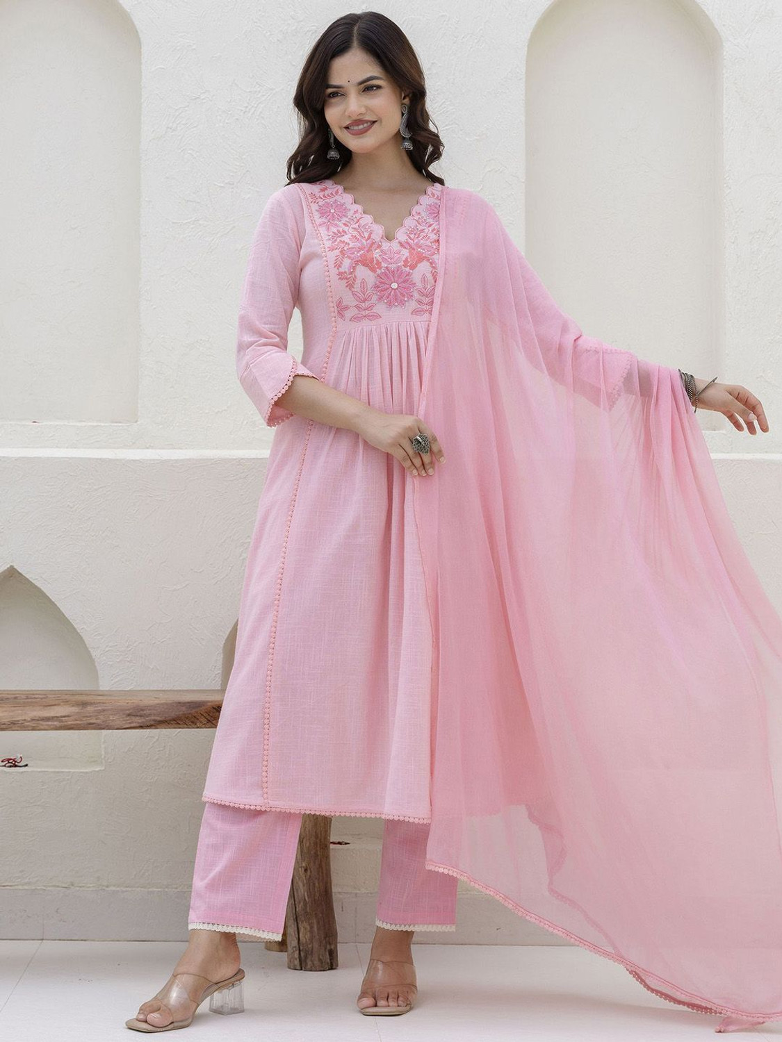 Image of KIYAARA CREATION Women Pure Cotton Kurti Pant Dupatta Set