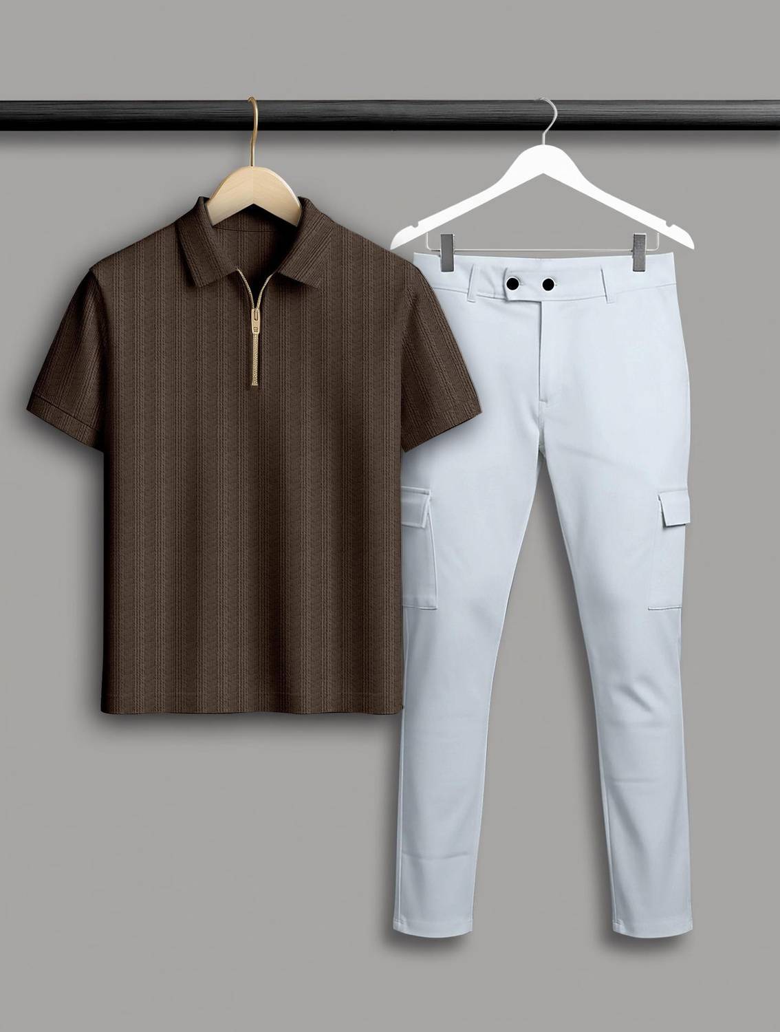 COMBRAIDED Men Polo Neck Brown T-Shirt Pack of 2 - Image 1