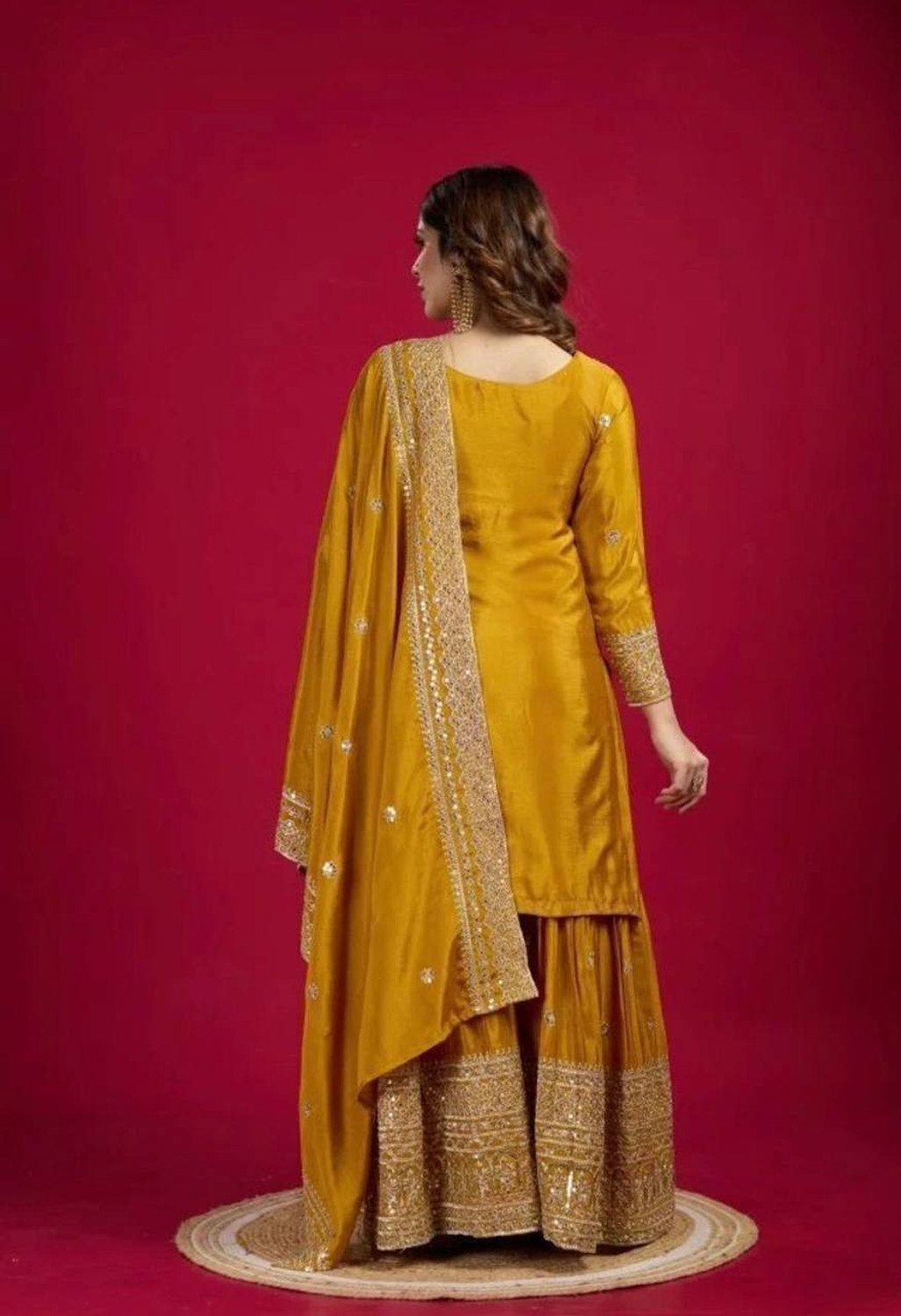Image of NIDHI SEQUENCE Women Ethnic Top Sharara Dupatta Set