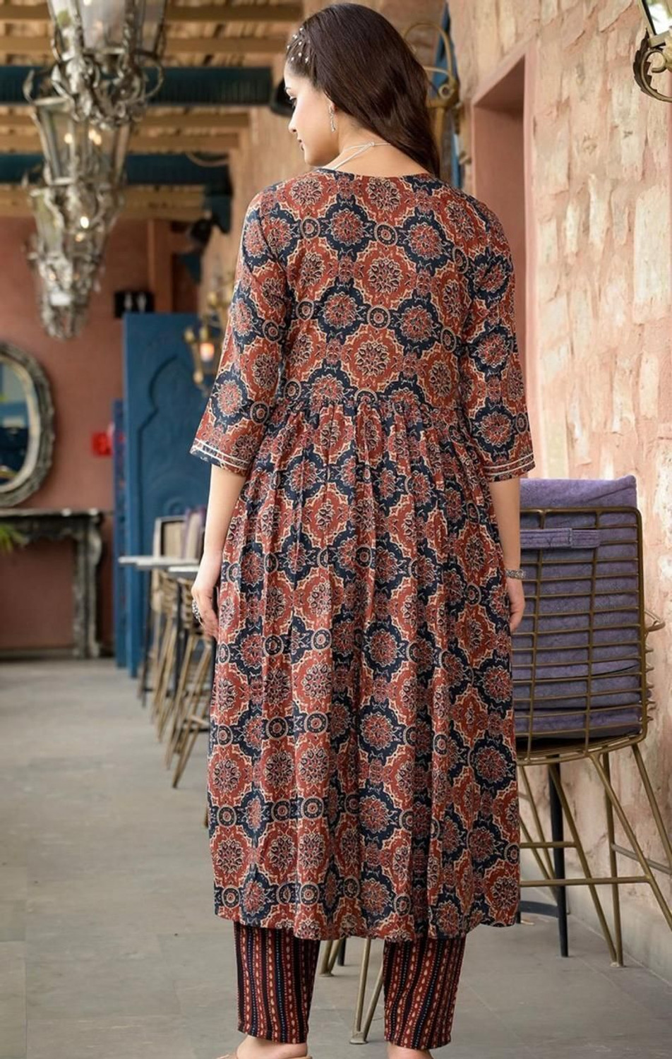 Image of Apparelia Printed Anarkali Kurta, Bottom & Dupatta Set