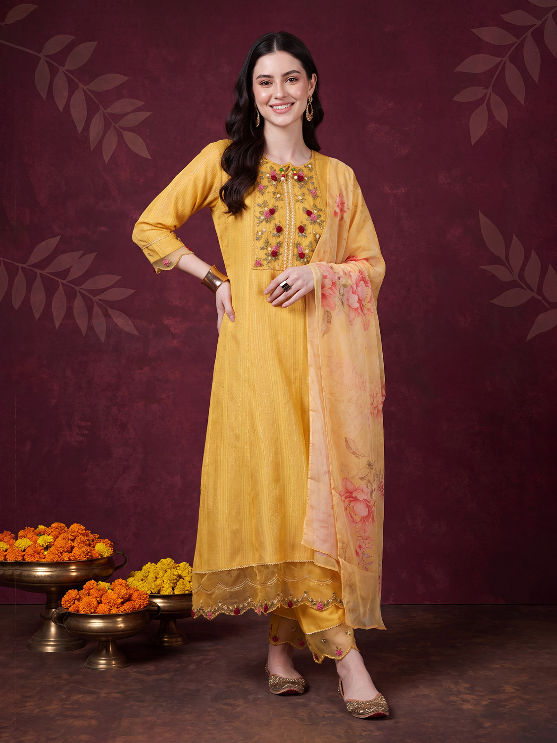 Image of Indo Era Women Kurta Pant Dupatta Set