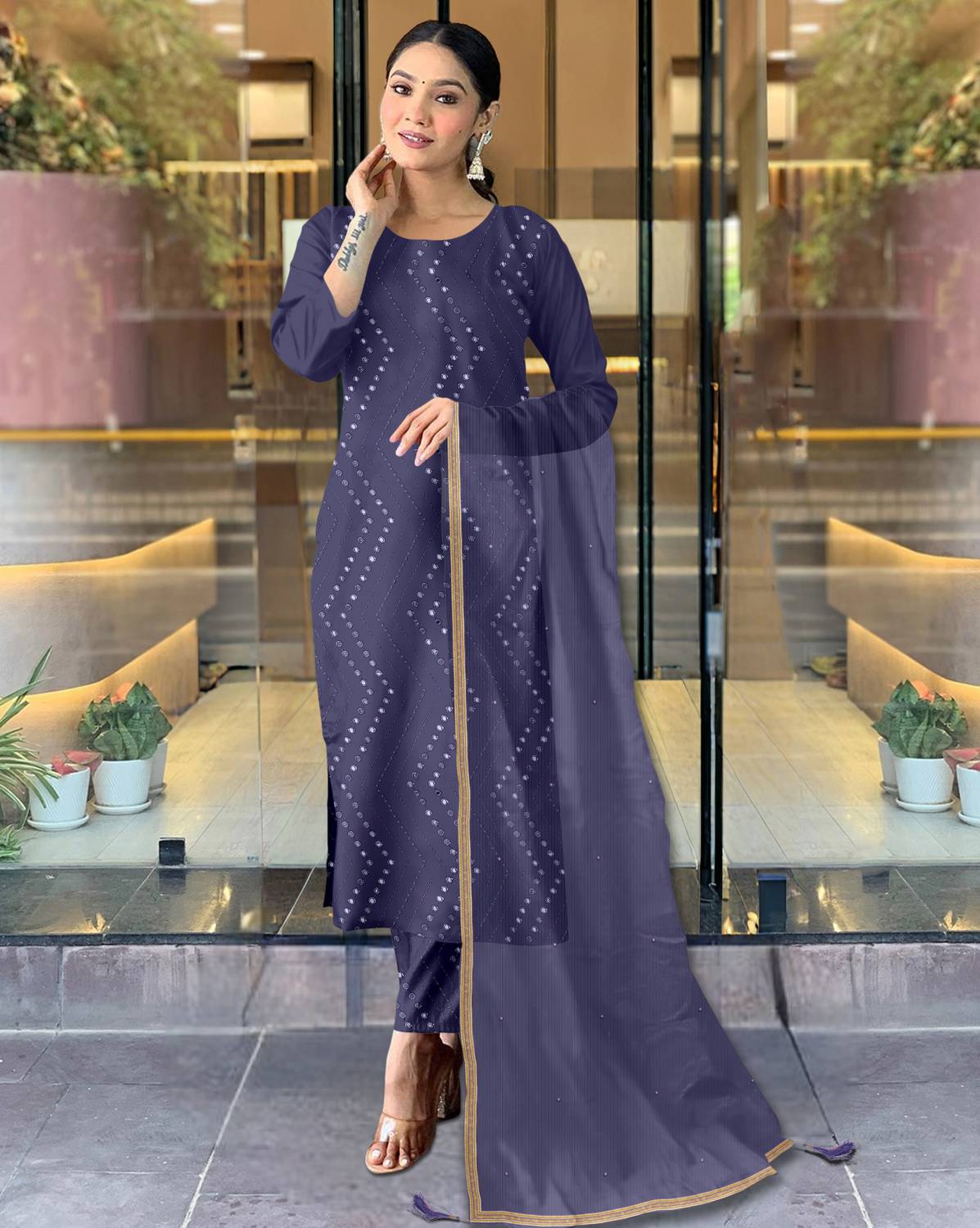 BAMLIZA WEAR Women Kurti Palazzo Dupatta Set