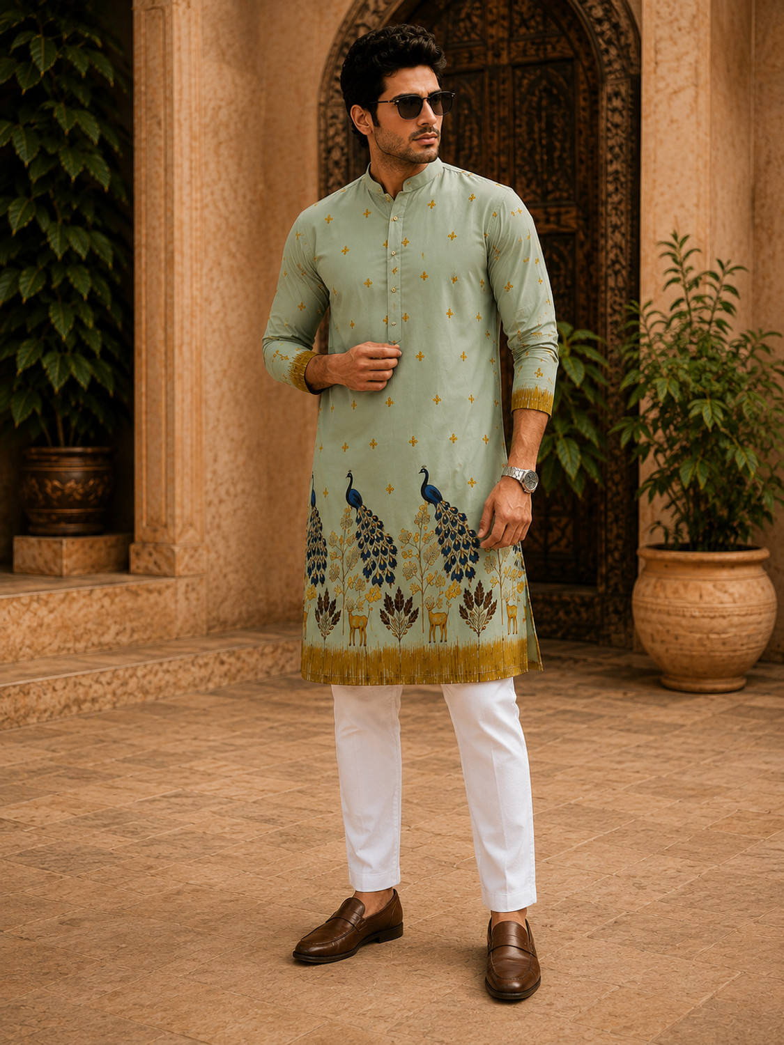 Image of NTIFIC Men Printed Straight Kurta