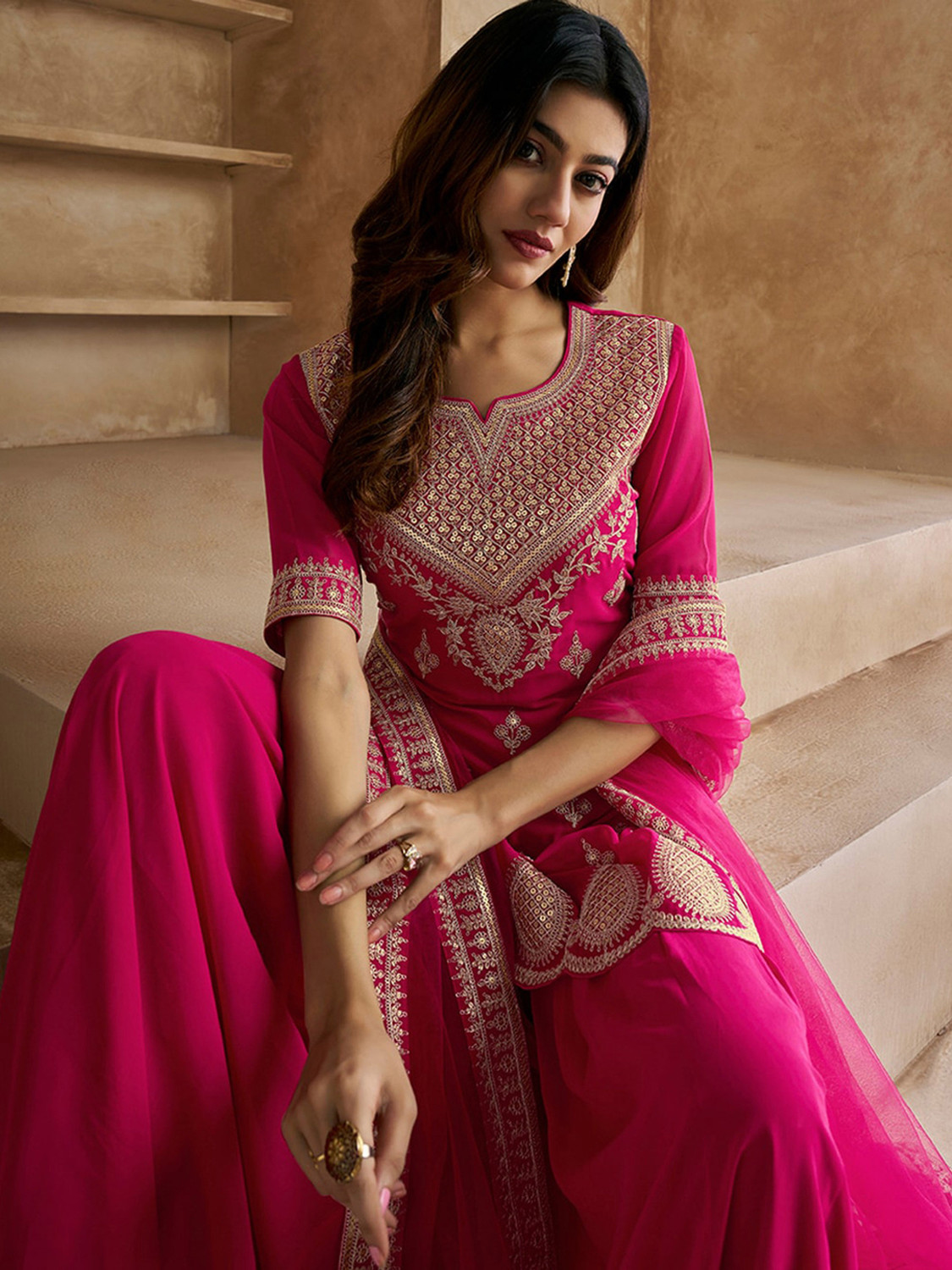 Image of Trijal Fab Women Kurta Sharara Dupatta Set