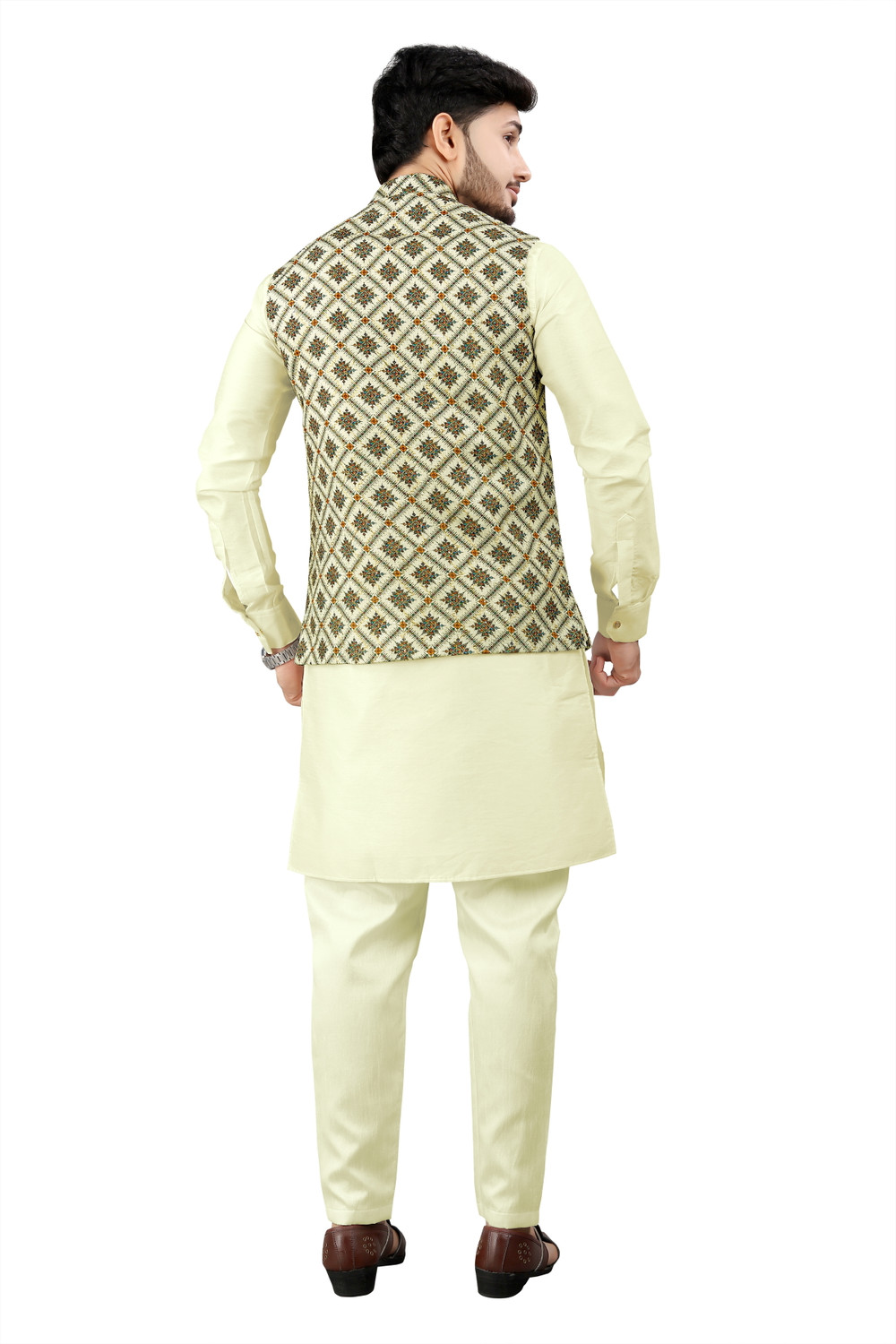 Image of click n buy Men Kurta Pyjama Ethnic Jacket Set