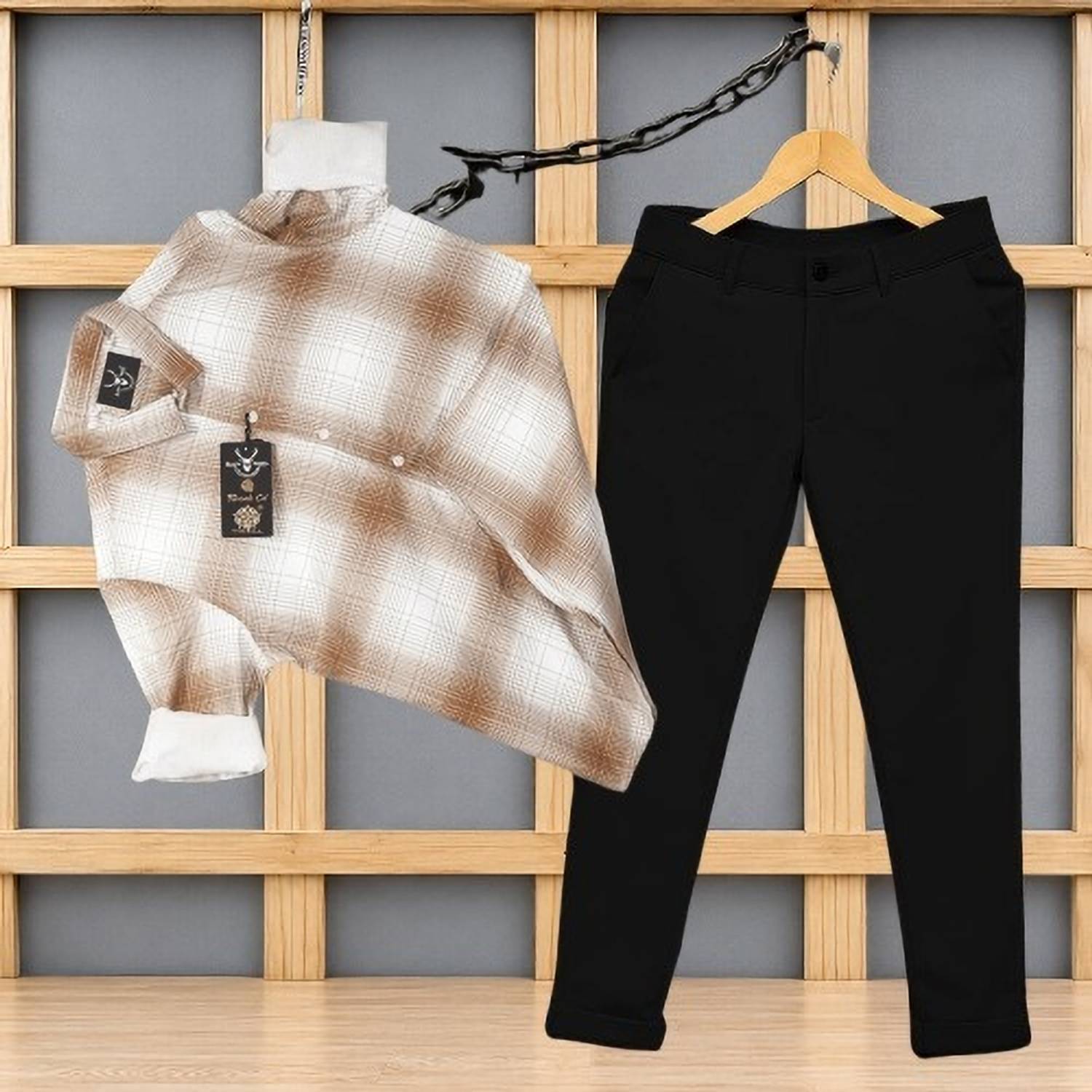 Black Deer Men Cotton Blend Shirt Pant Set - Image 1
