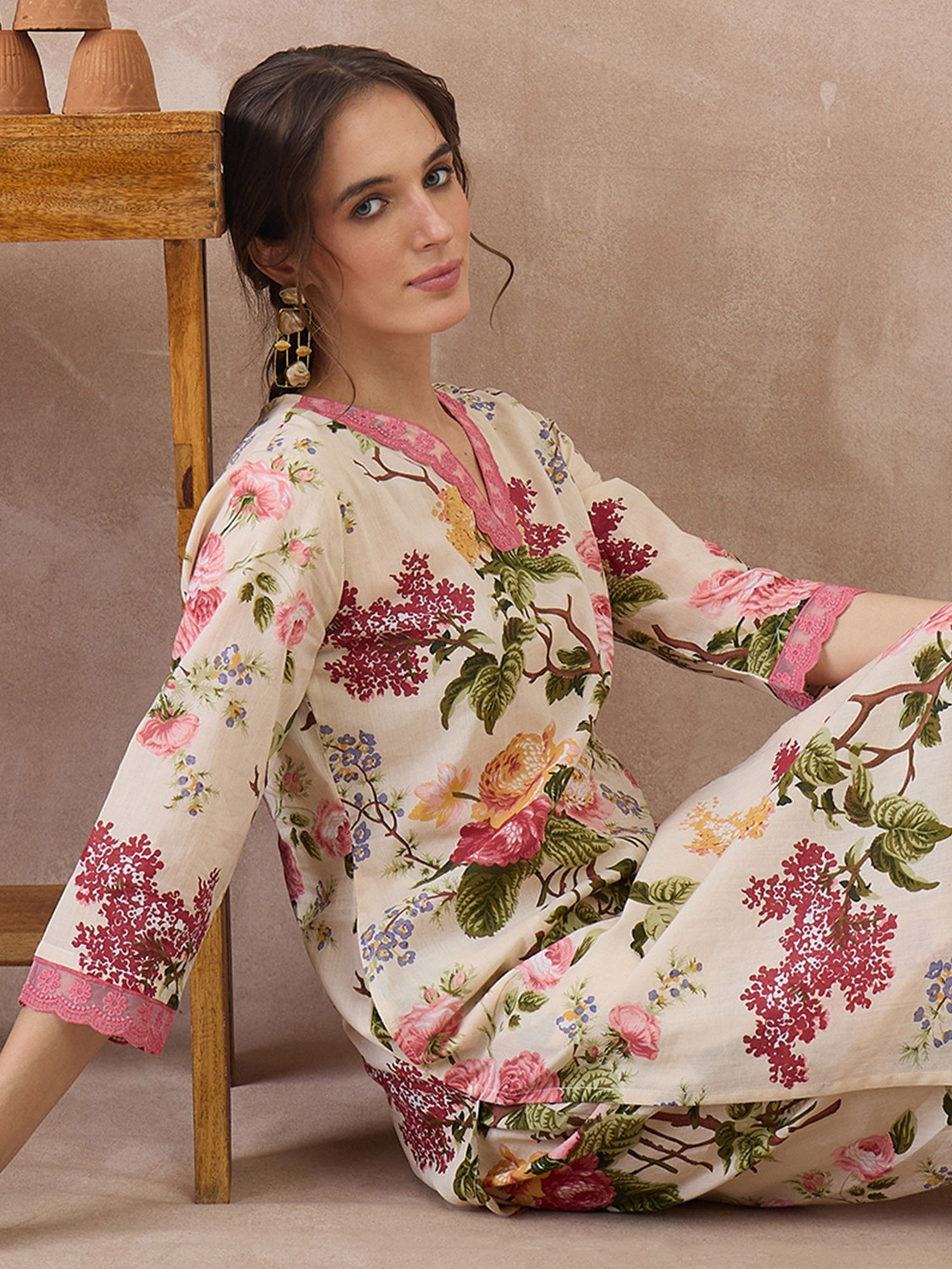 Image of Indo Era Women Pure Cotton Kurta Pant Set