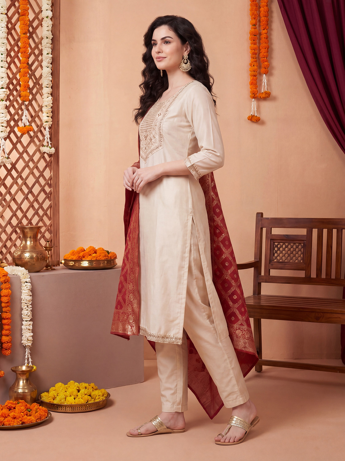 Image of Indo Era Women Kurta Pant Dupatta Set
