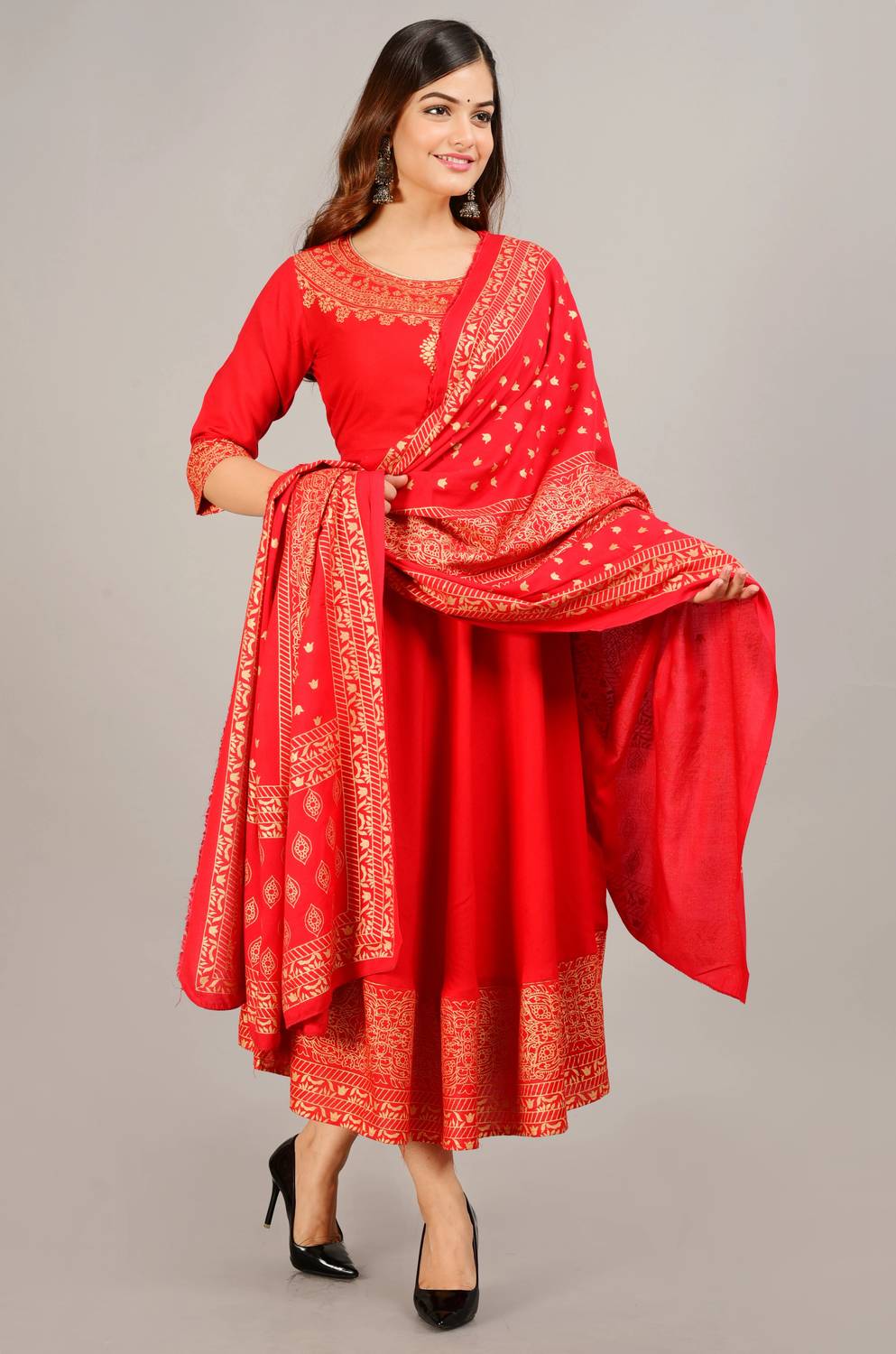 Dimonsher Women Printed Cotton Rayon Anarkali Kurta With Attached