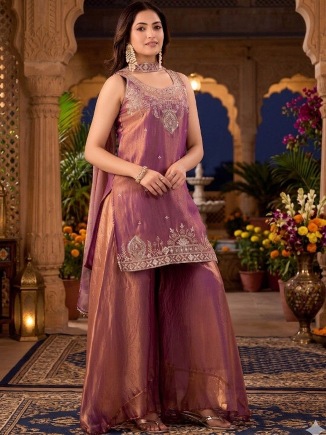 Image of OMICRON FAB Women Kurta Palazzo Dupatta Set