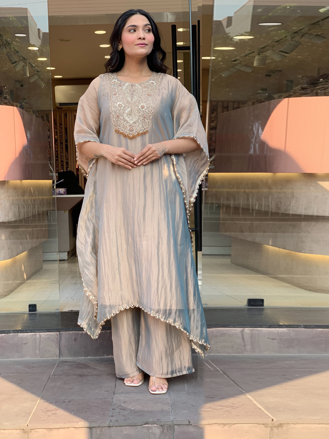 Image of Gosriki Women Pure Silk Kurti Palazzo Set