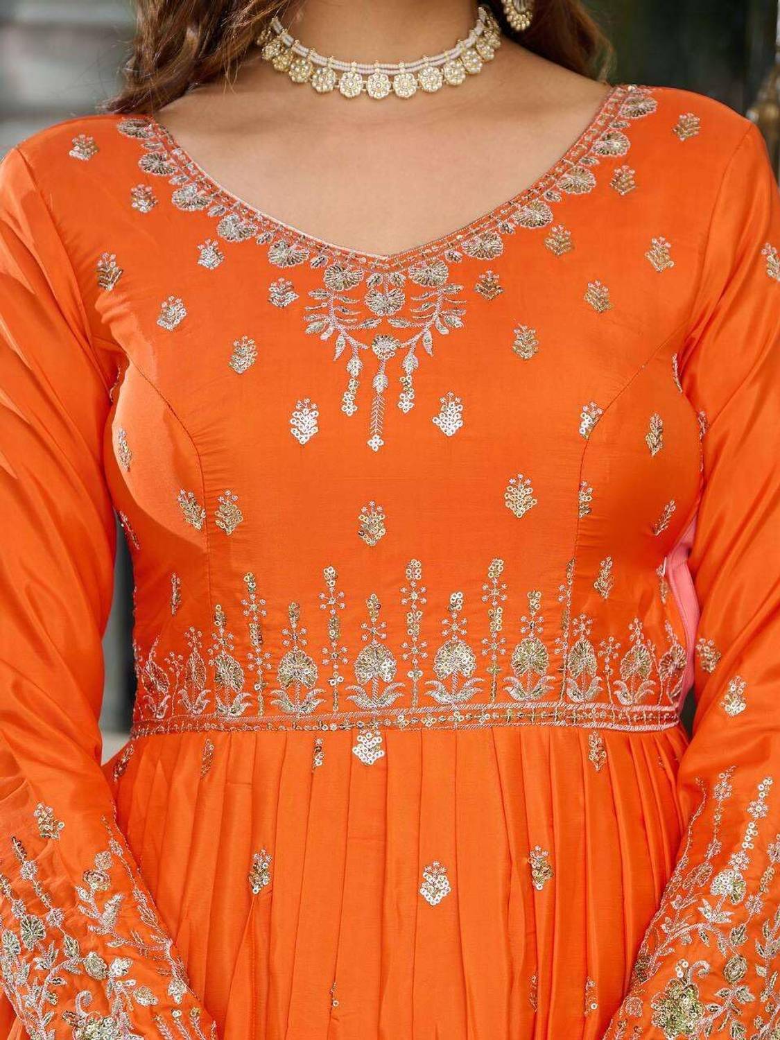 Khodiyar Anarkali Gown Orange - Image 3