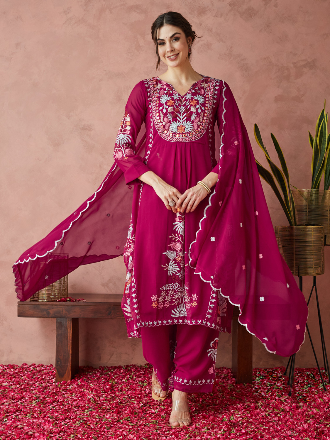 Image of Tasrika Women Kurta Palazzo Attached Dupatta Set