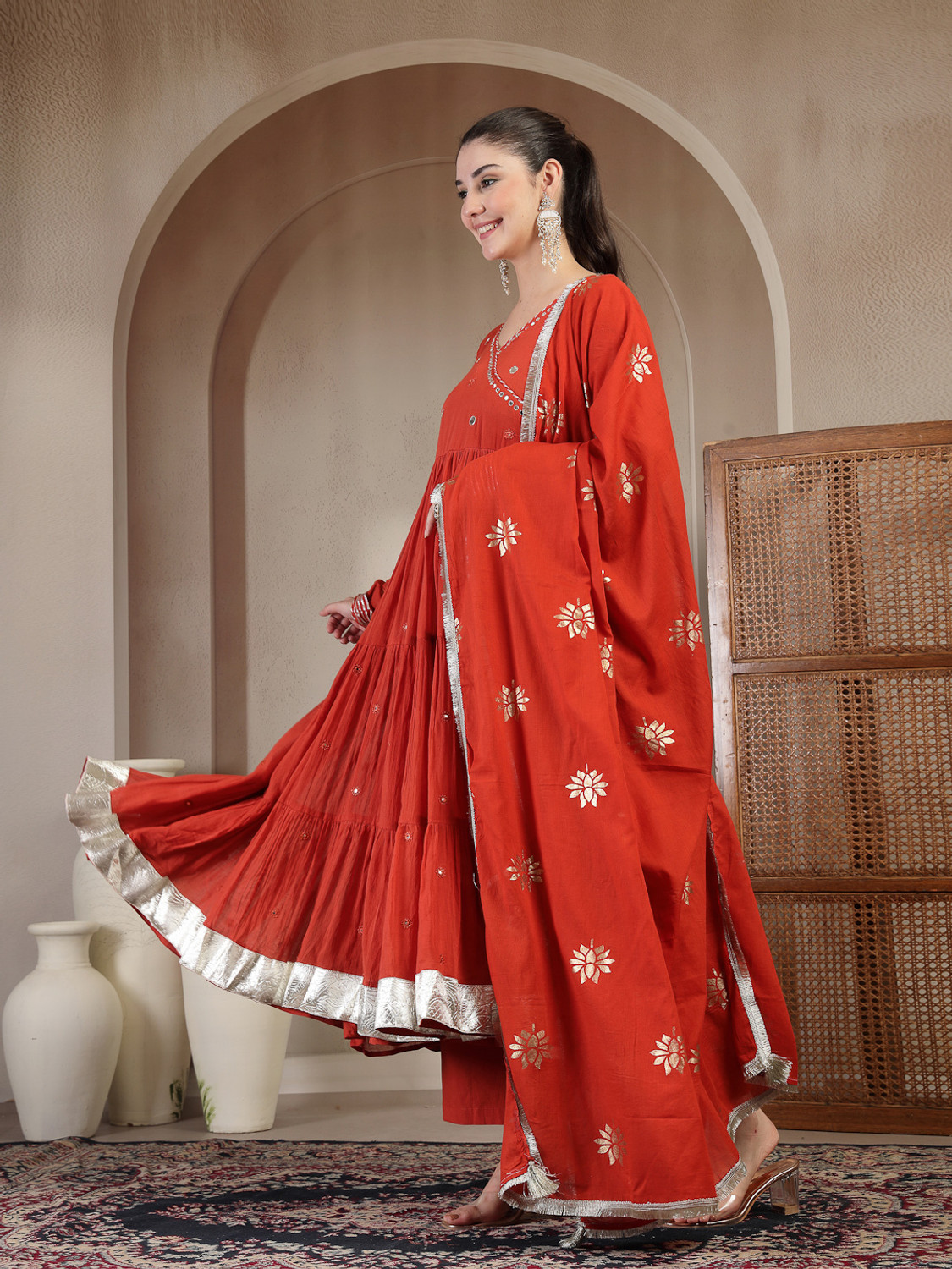 Image of Gulmohar Jaipur Women Kurta Palazzo Dupatta Set