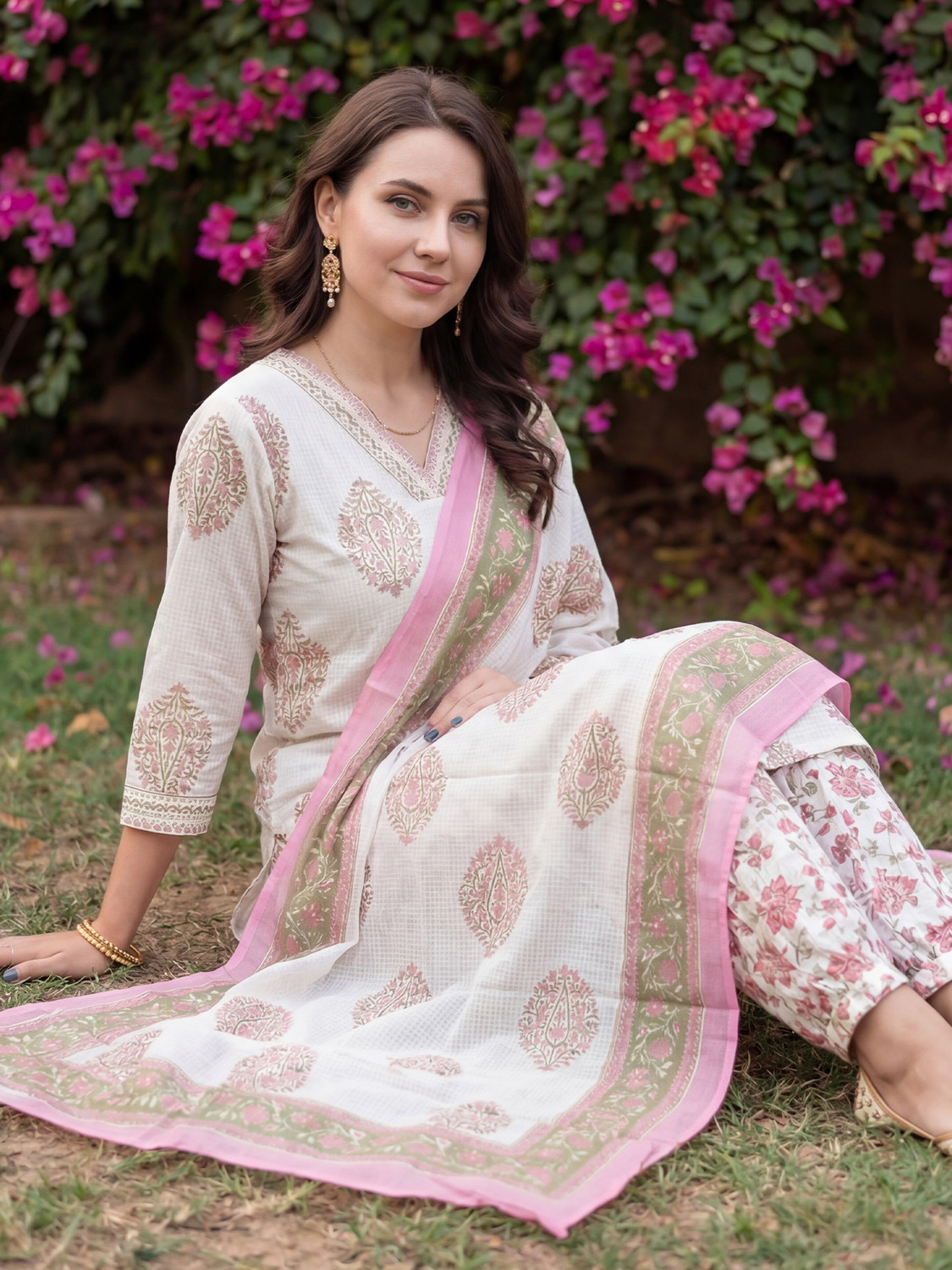 Image of Indo Era Women Pure Cotton Kurta Salwar Dupatta Set