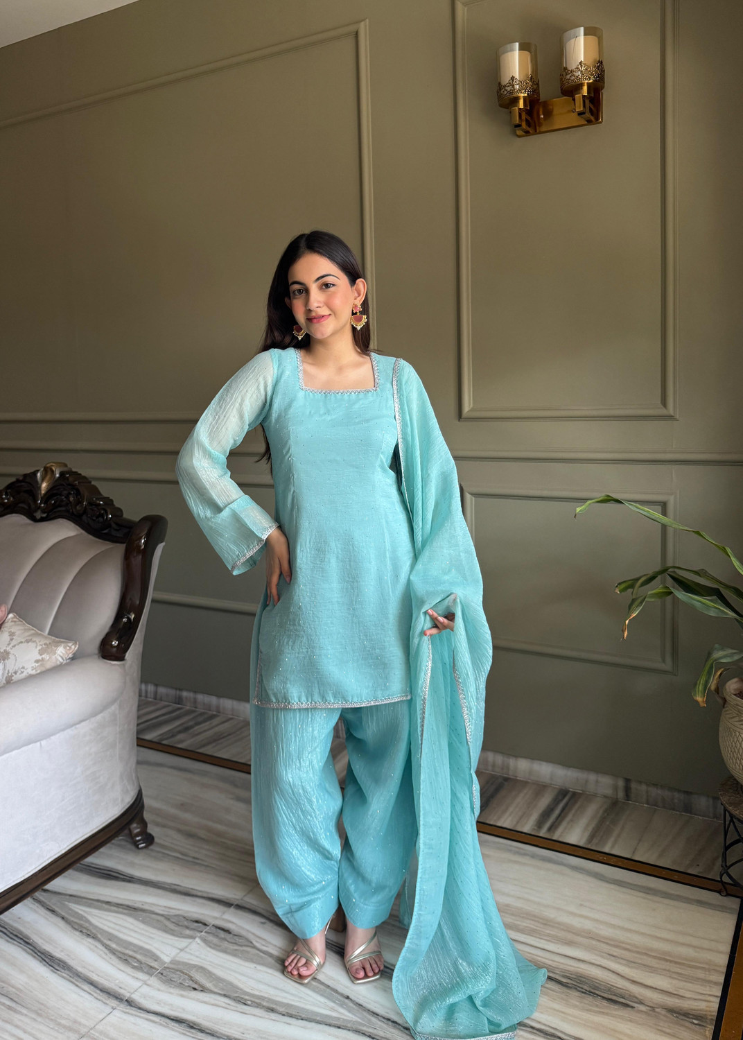 Image of SURPANTH Women Kurta Palazzo Dupatta Set