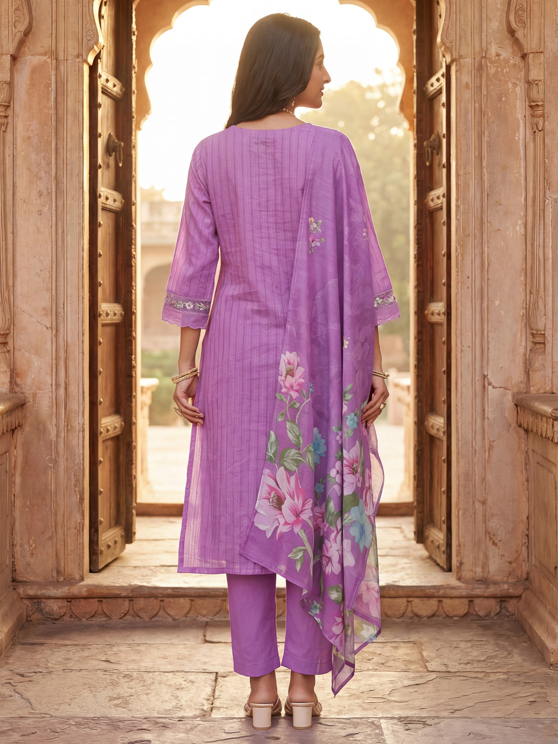 Image of Indo Era Women Pure Cotton Kurta Pant Dupatta Set