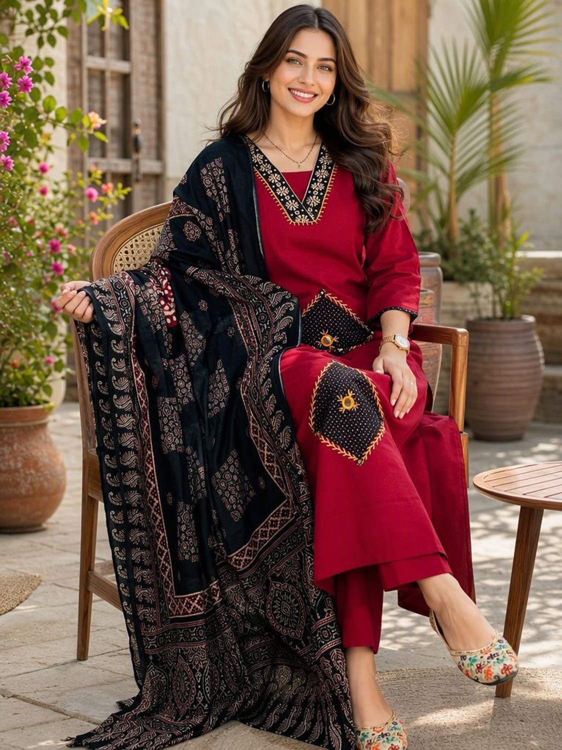 Image of VASTRA RANG Women Pure Cotton Kurta Pant Dupatta Set