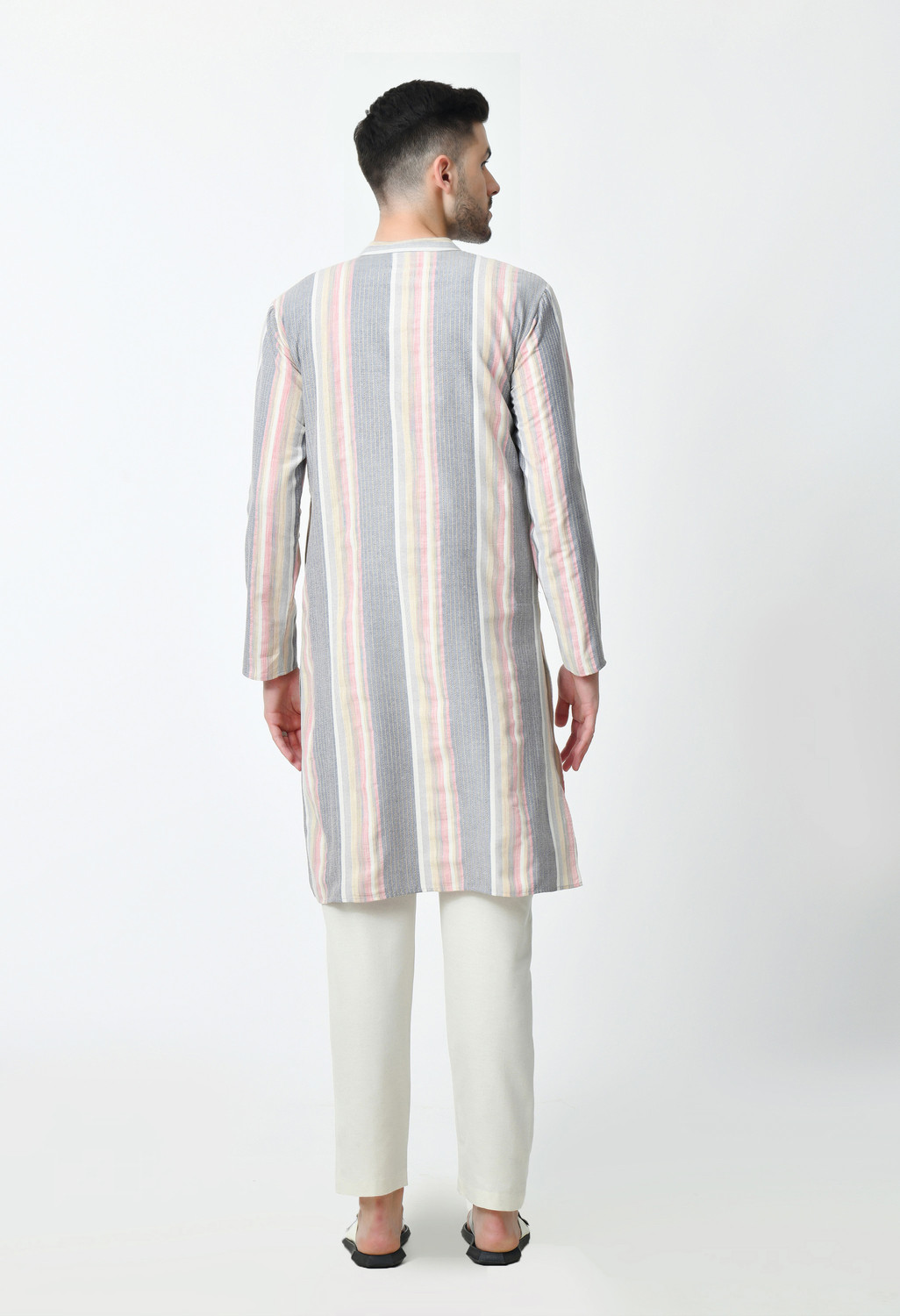 Image of OTIRA Men Striped Straight Kurta