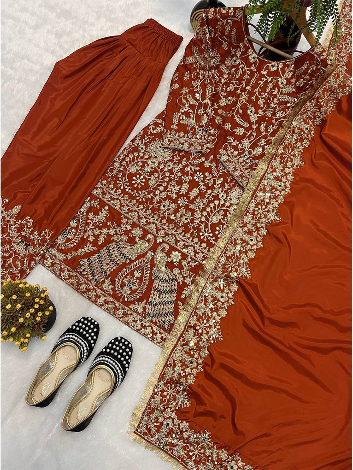 Image of ADOLTEXTILE Women Ethnic Top Palazzo Dupatta Set