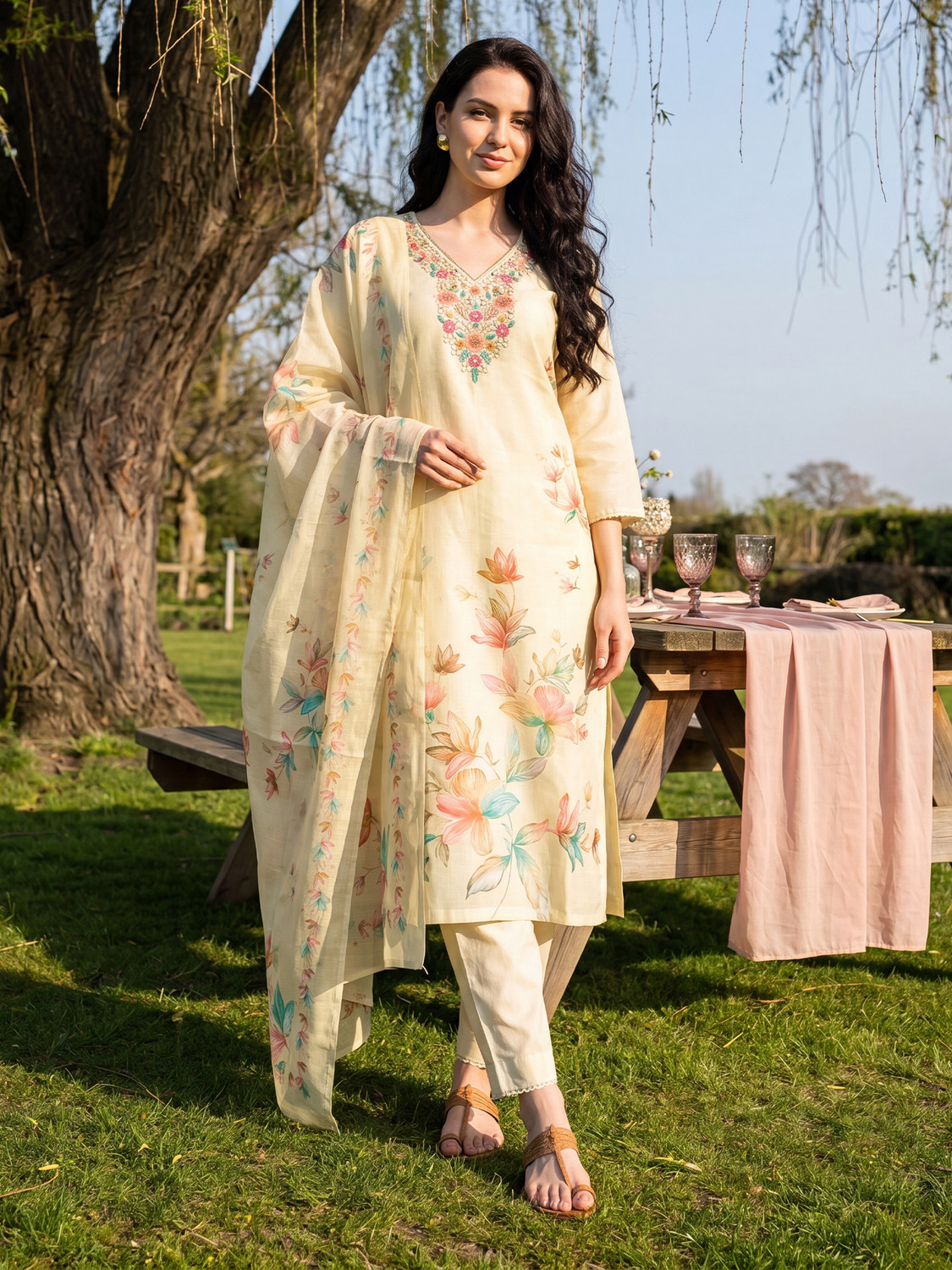 Image of Indo Era Women Kurta Pant Dupatta Set