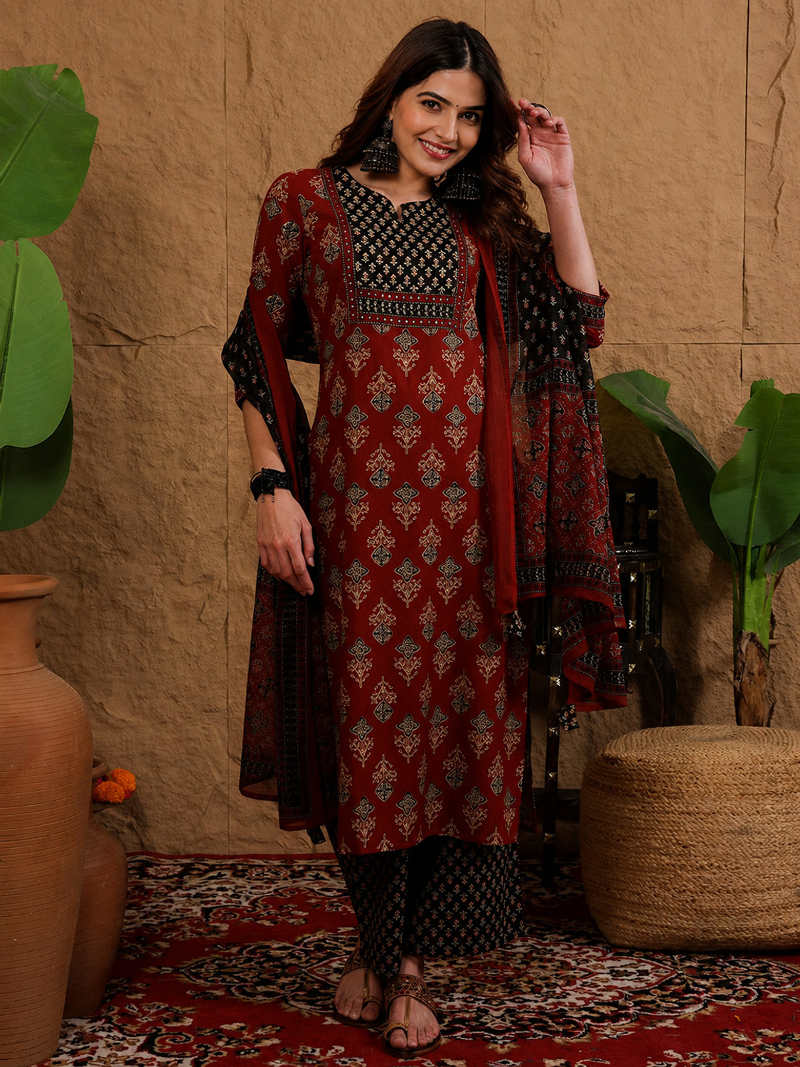 Image of S4K Women Kurta Palazzo Dupatta Set