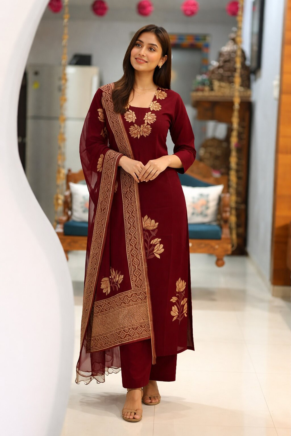 Image of JANARDAN Women Kurta Pant Dupatta Set