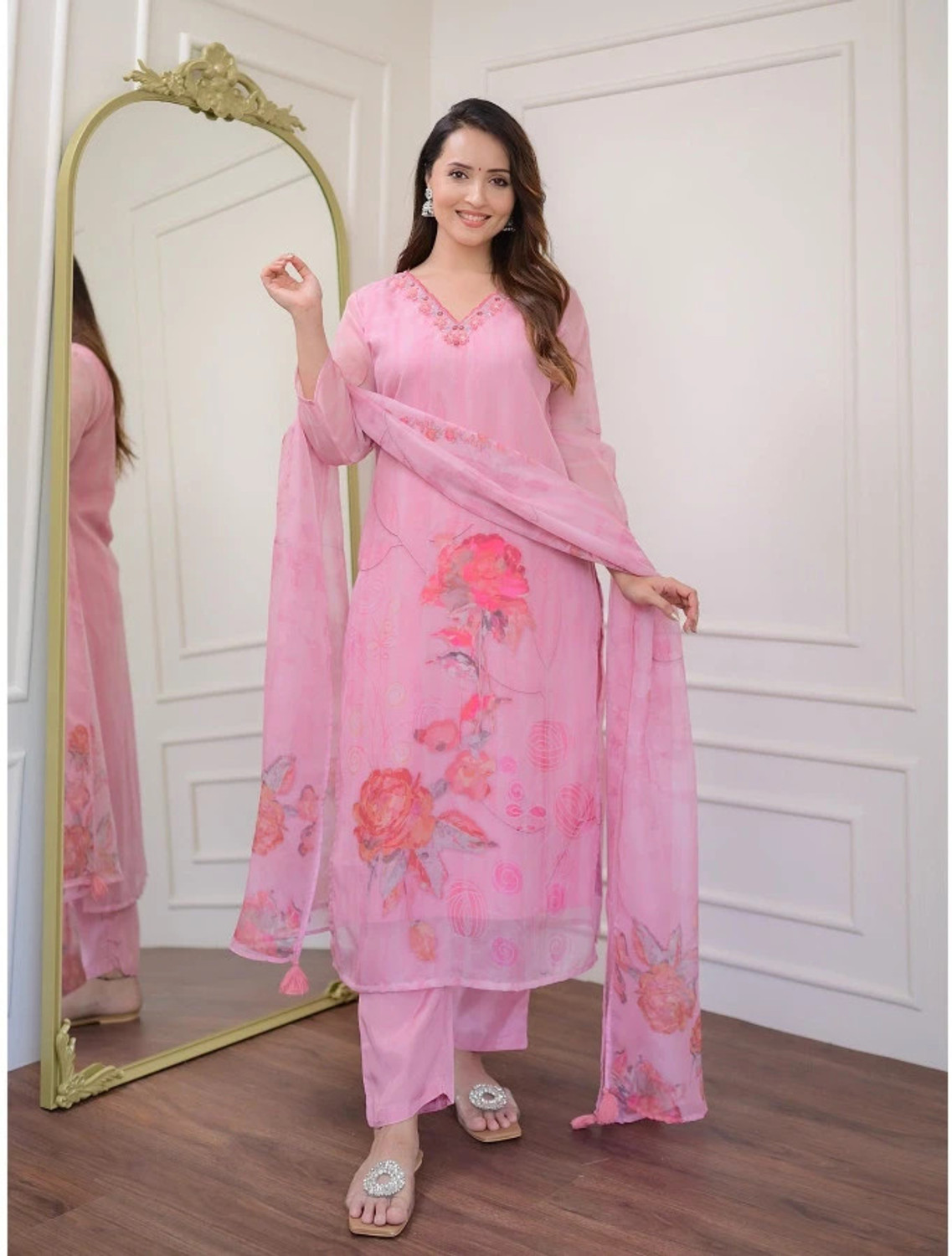Image of shiv textiles Printed Kurta, Trouser /Pant & Dupatta Set