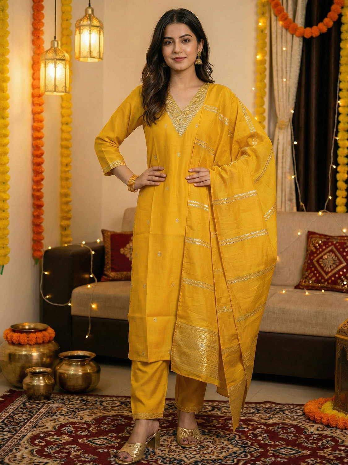 Image of Indo Era Women Kurta Pant Dupatta Set