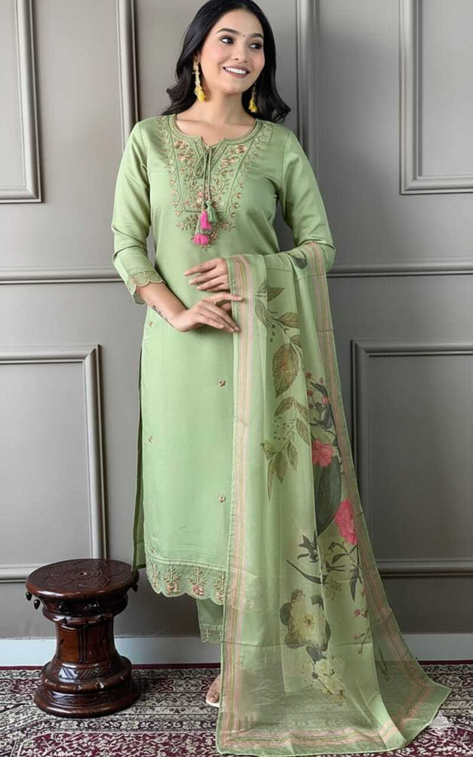 Image of ARHAMSILKMILLS Solid Kurta, Trouser /Pant & Dupatta Set