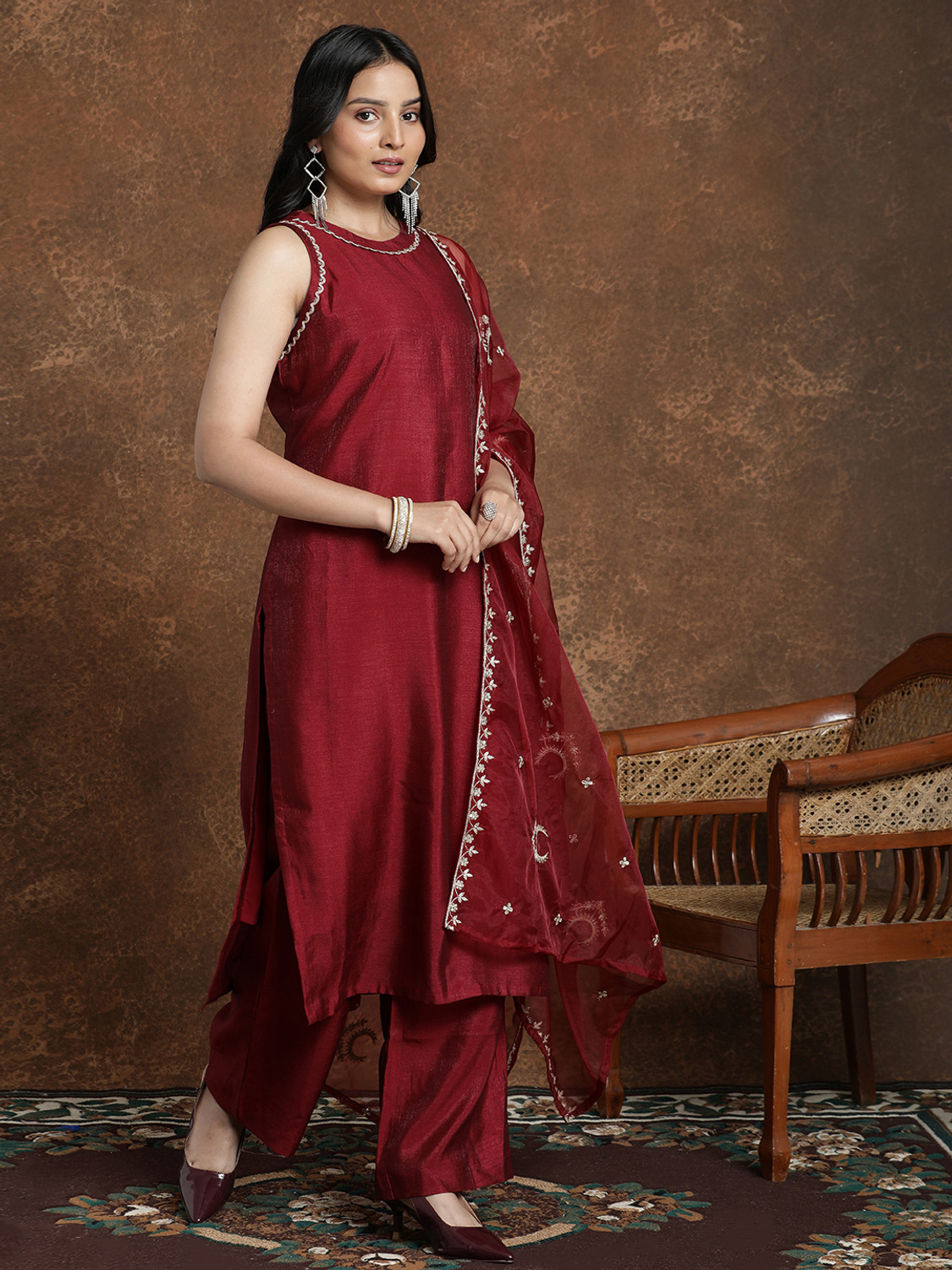 Image of AVANSHEE Women Kurta Palazzo Dupatta Set