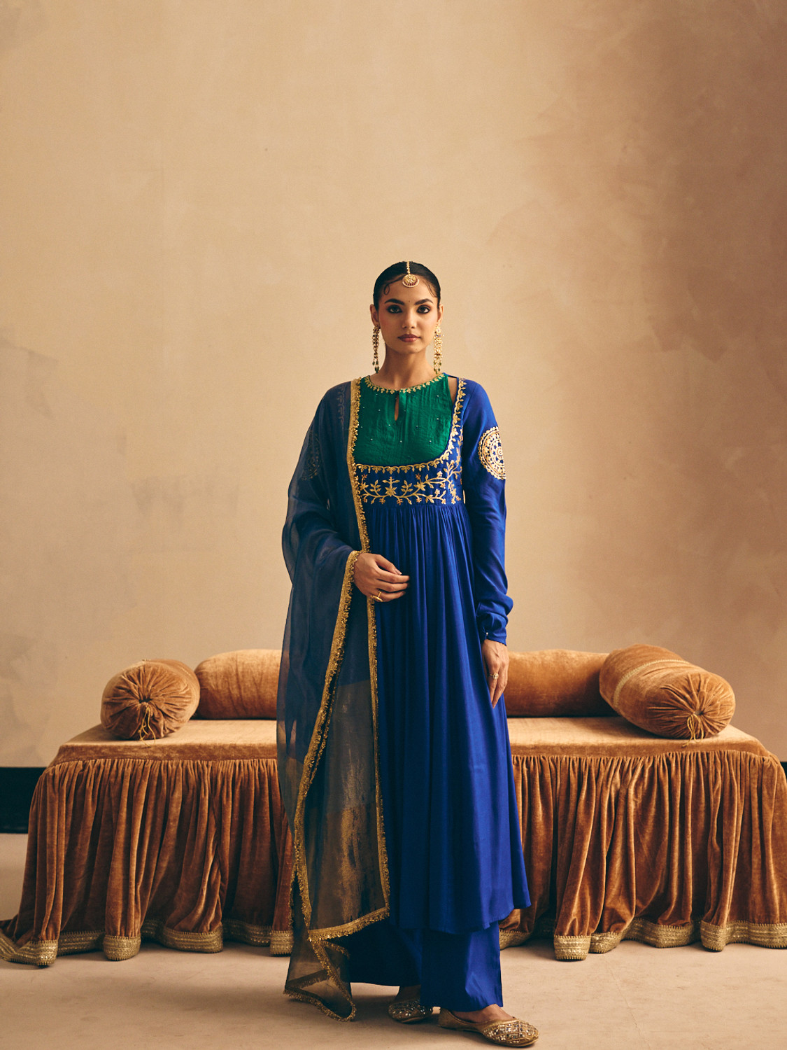 Image of FIORRA Women Chanderi Kurta Palazzo Dupatta Set