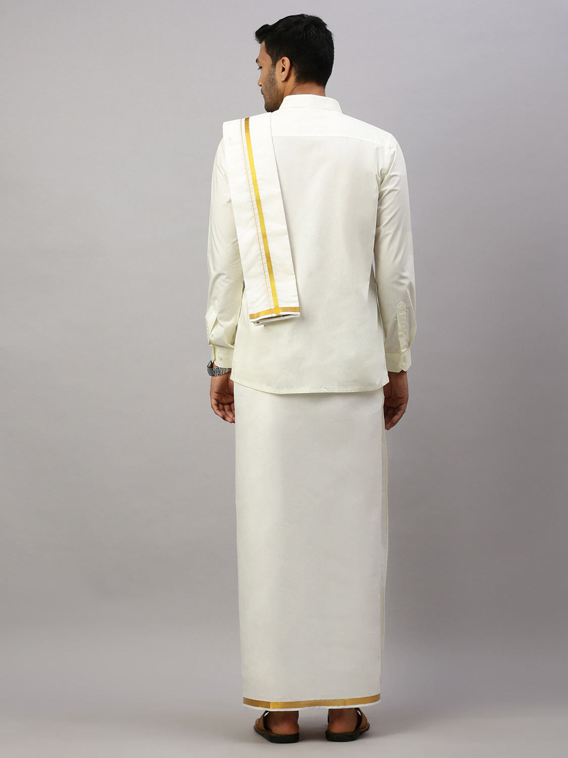 Image of Ramraj Cotton Men Shirt Dhoti Dupatta Set
