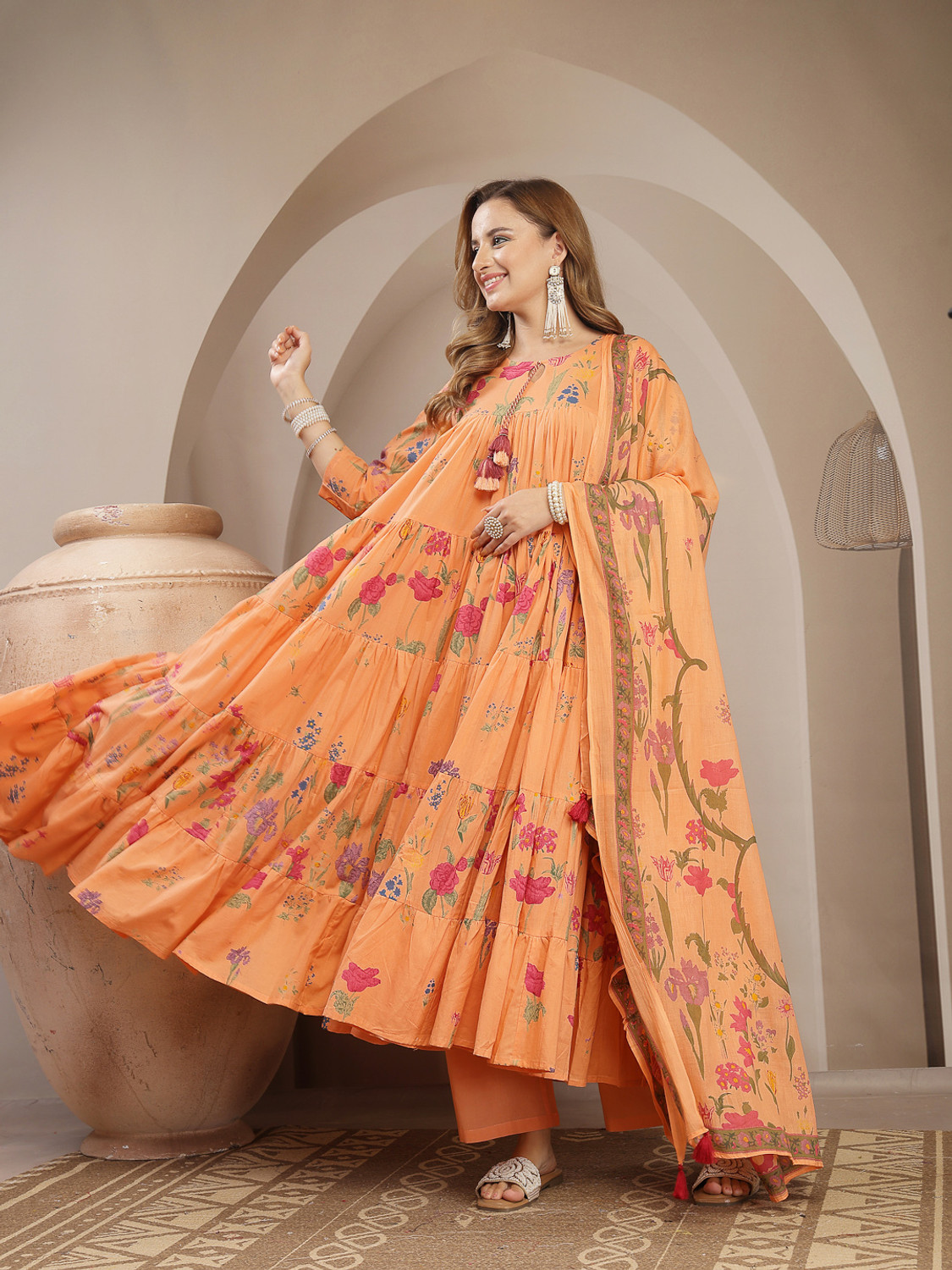 Image of Gulmohar Jaipur Women Kurta Palazzo Dupatta Set