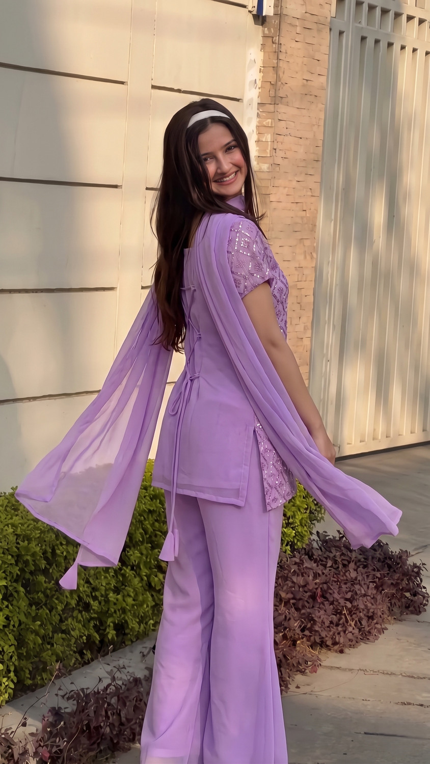 Image of DISHWA FASHION Women Georgette Kurti Palazzo Dupatta Set