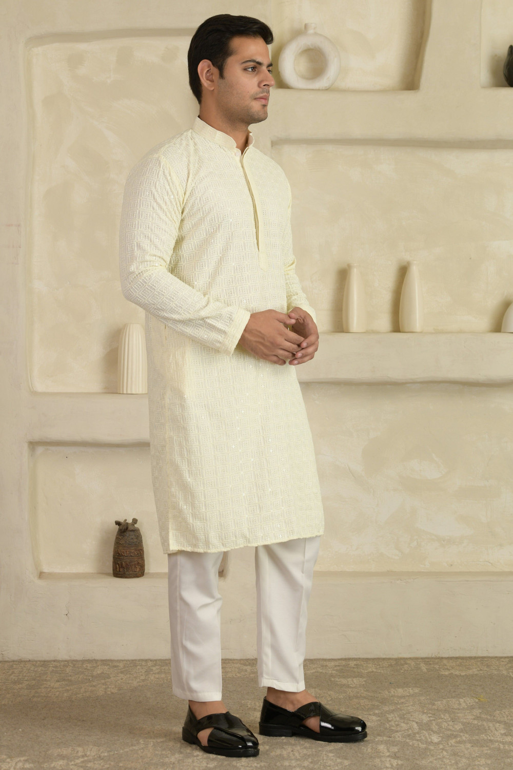 Image of LEMONX Men Embellished Straight Kurta
