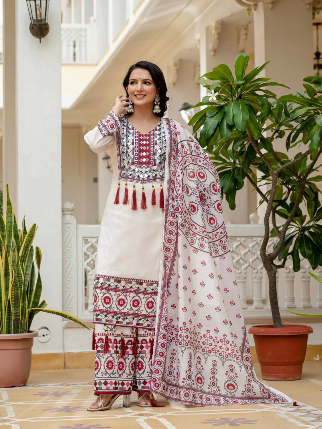 Image of Tasrika Women Kurta Palazzo Dupatta Set
