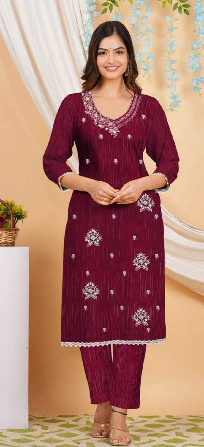 Image of Y A COLLECTION Self Design Kurta, Trouser /Pant & Dupatta Set