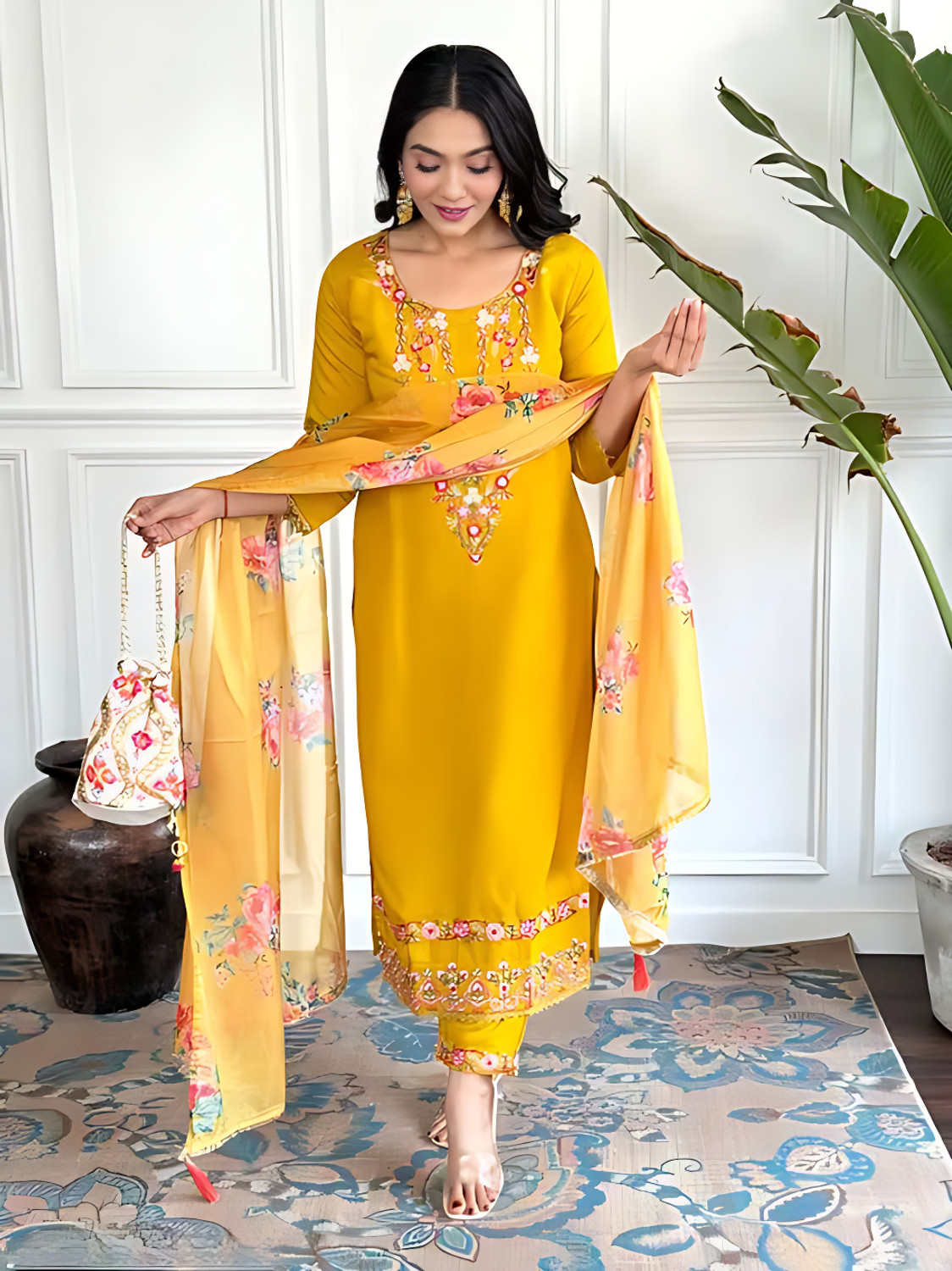Image of rutva Women Kurti Pant Attached Dupatta Set