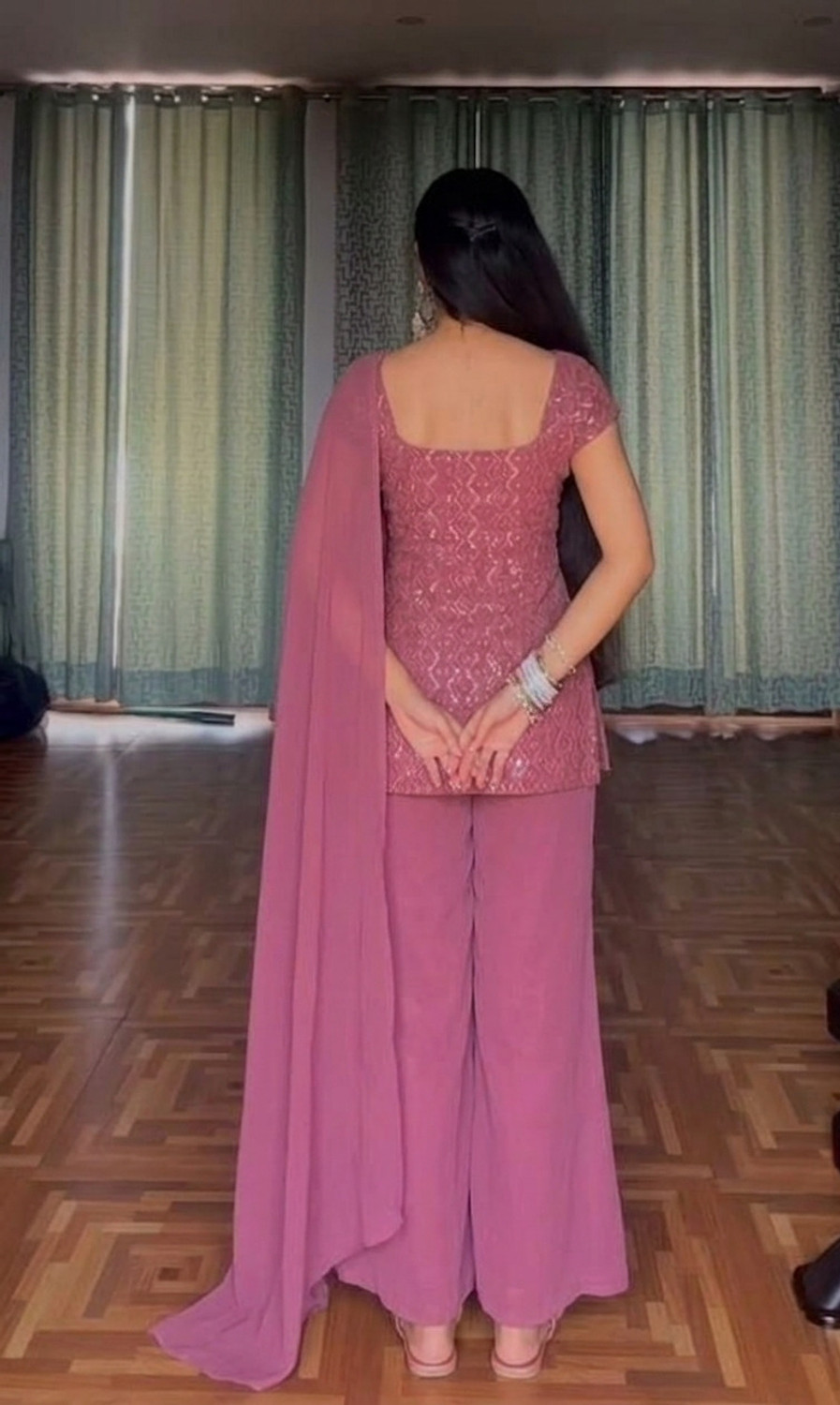 Image of KHODIYAR ENTERPRISE Women Ethnic Top Palazzo Dupatta Set