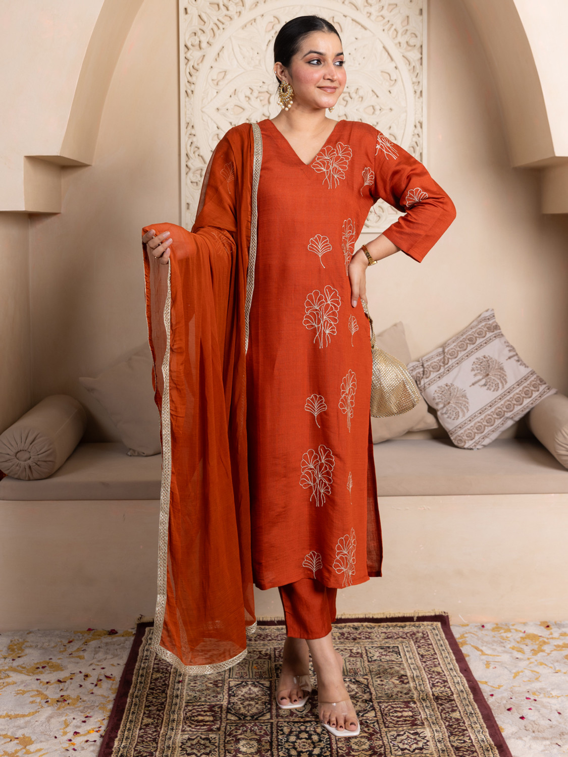 Image of VredeVogel Embroidered Kurta, Trouser /Pant & Dupatta Set